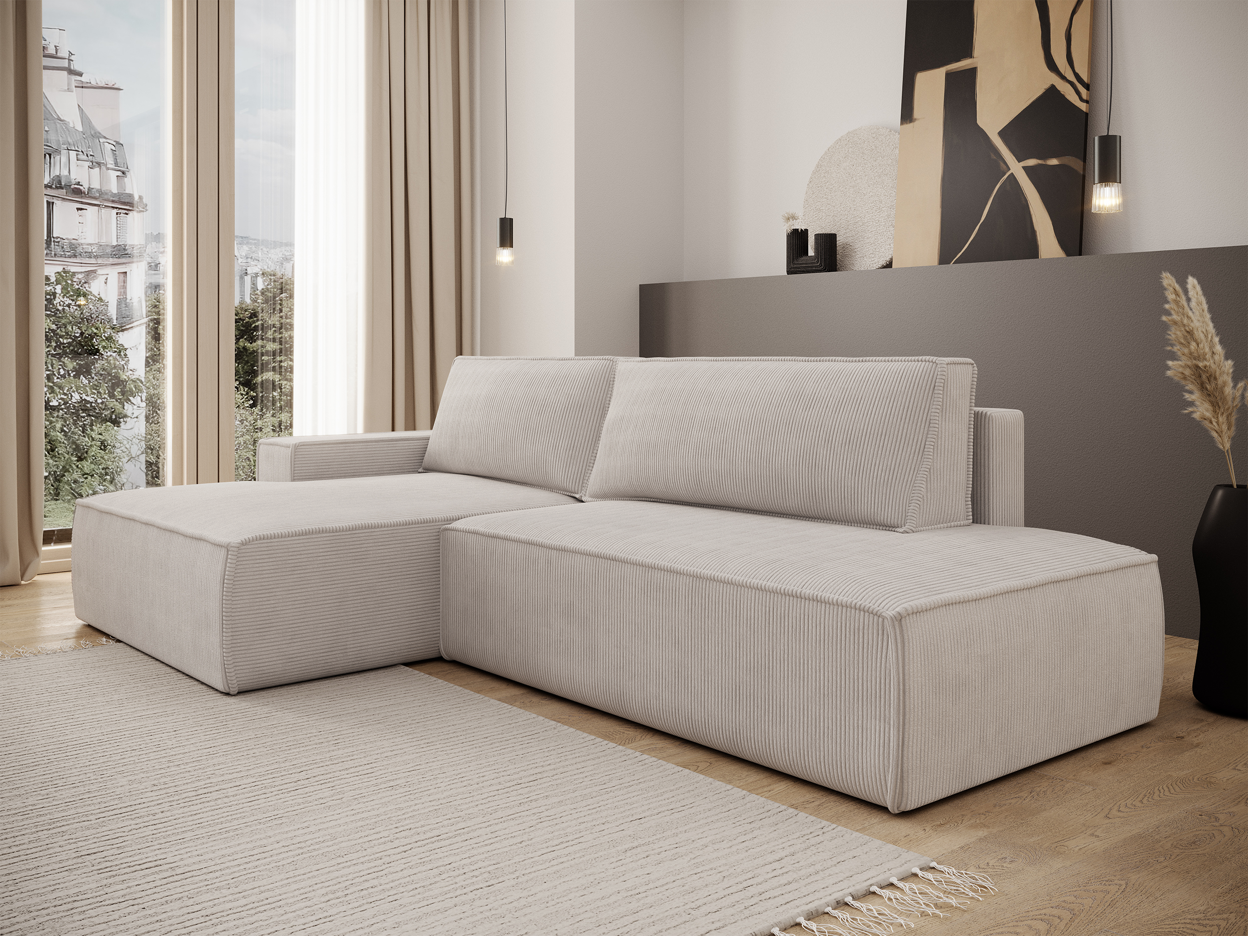 Ecksofa mit Schlaffunktion Felicjo, L-förmig, linksseitig, mit Staurau – Selsey DE