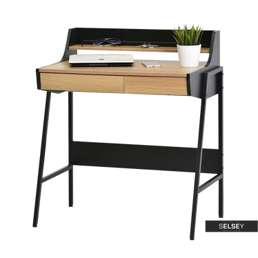 Schreibtisch BORR schwarz/Eiche mit Ablage und 2 Schubladen