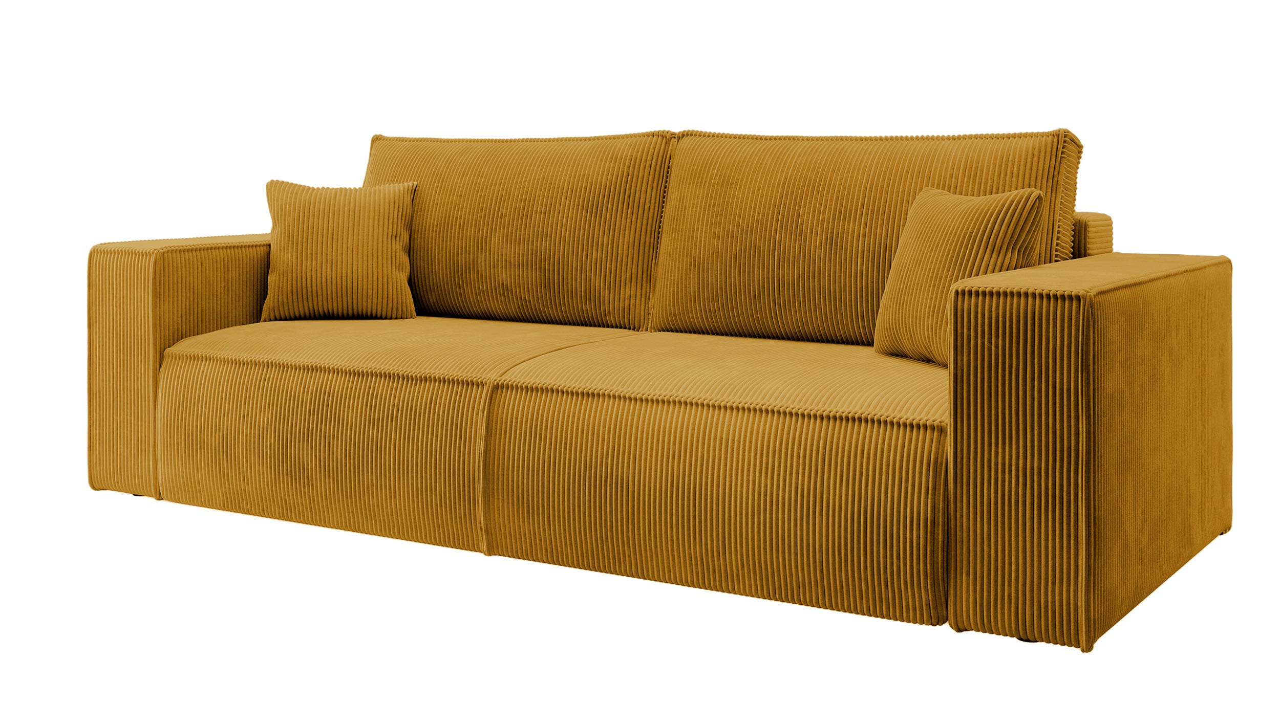 Dreisitziges ausklappbares Sofa Farese mit Stauraum, senfgelber Cord