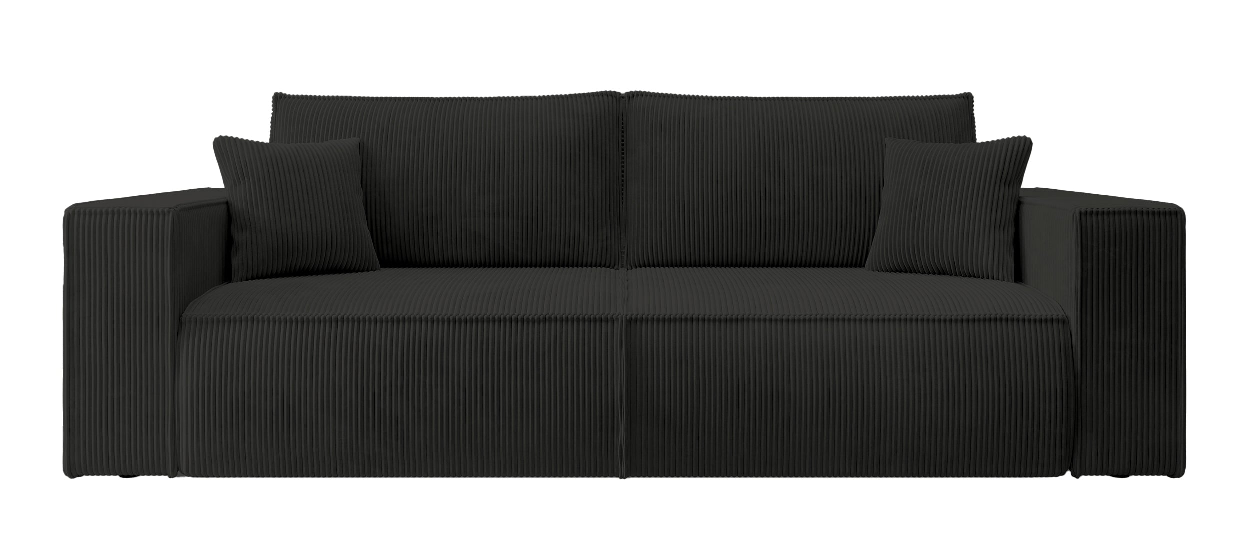 Dreisitziges ausziehbares Sofa Farese mit Stauraum, schwarz, Cordstoff