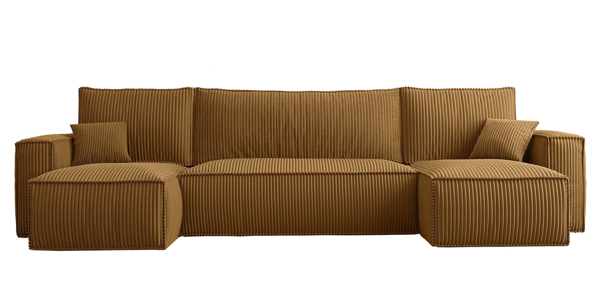 U-förmiges Ecksofa Scarlo mit Schlaffunktion und Universallager, senfgelb, Cordstoff