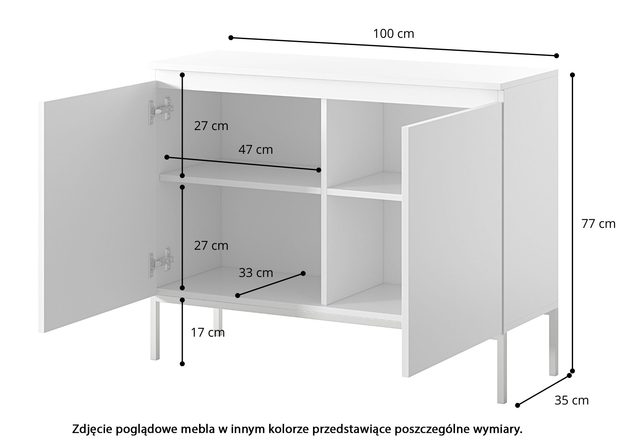 Zweiturige Kommode Bemmi 100 cm schwarz mit goldenen Beinen