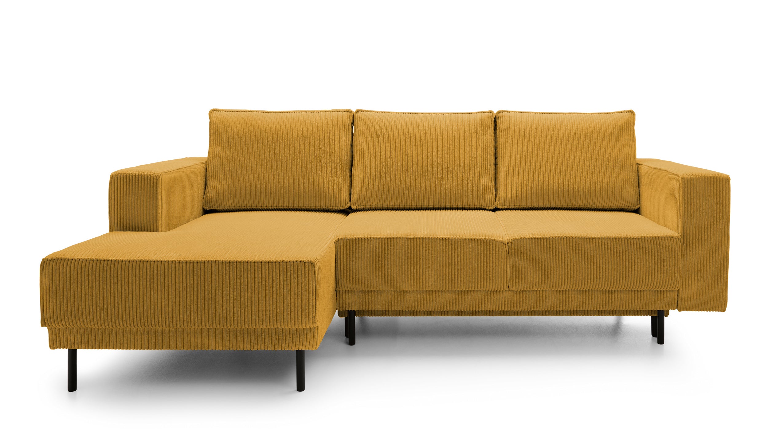 Ecksofa mit Schlaffunktion Rodario mini, L-förmig, mit Stauraum, senfgelb, Cordstoff, linksseitig