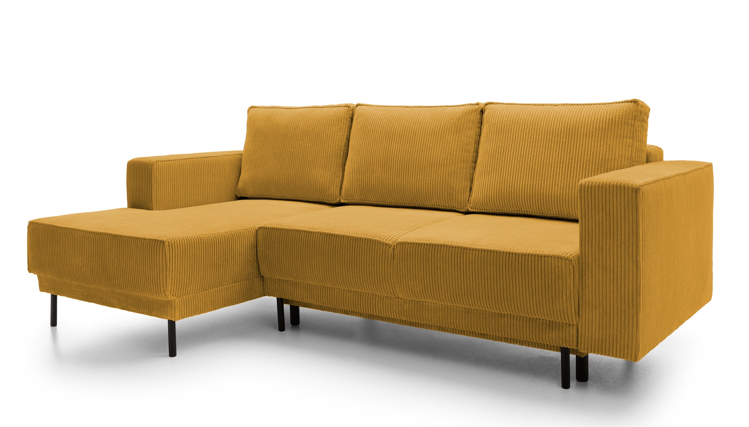 Ecksofa mit Schlaffunktion Rodario mini, L-förmig, mit Stauraum, senfgelb, Cordstoff, linksseitig