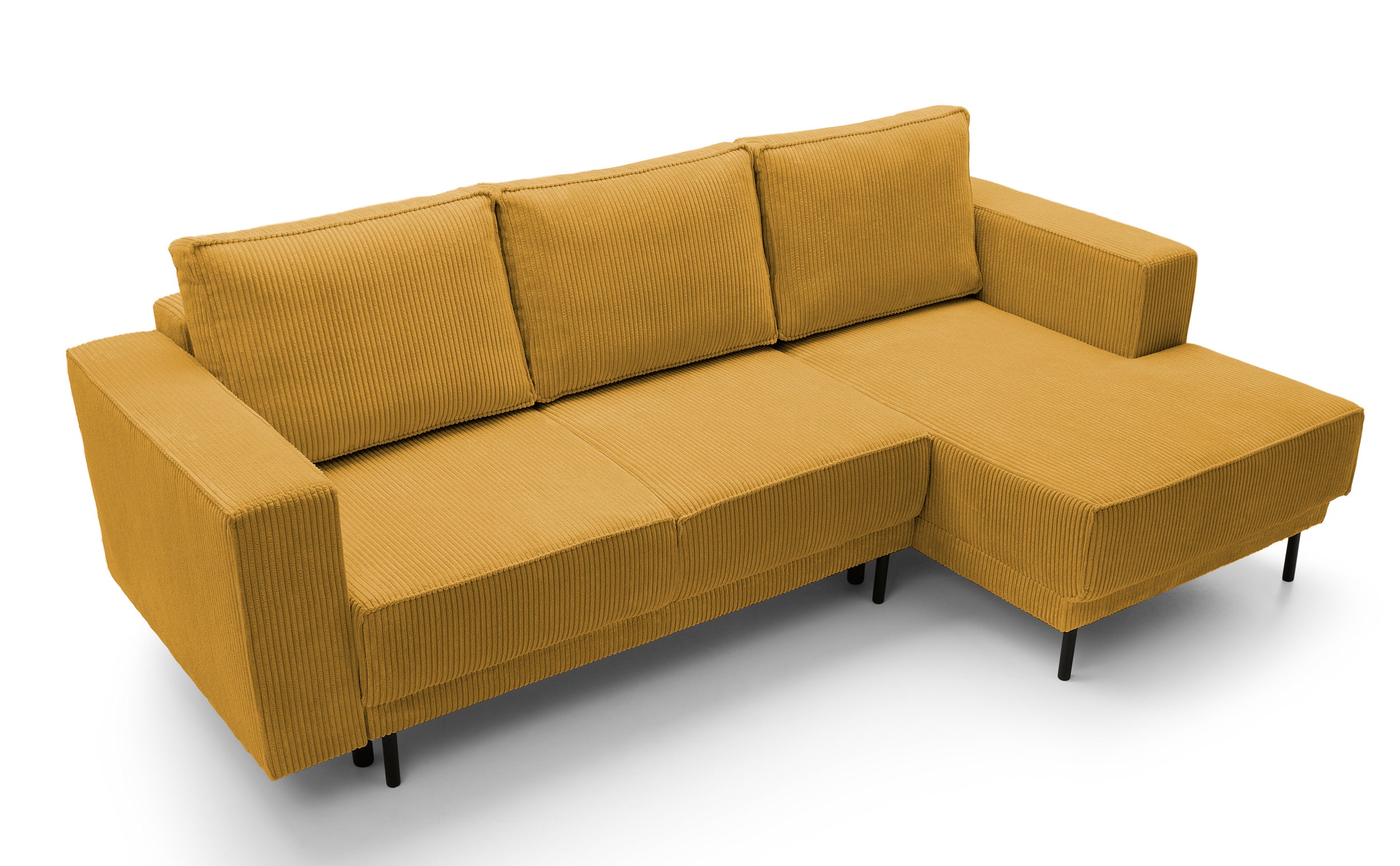 Ecksofa mit Schlaffunktion Rodario Mini, L-förmig, mit Stauraum, senfgelber Cordstoff, rechtsseitig