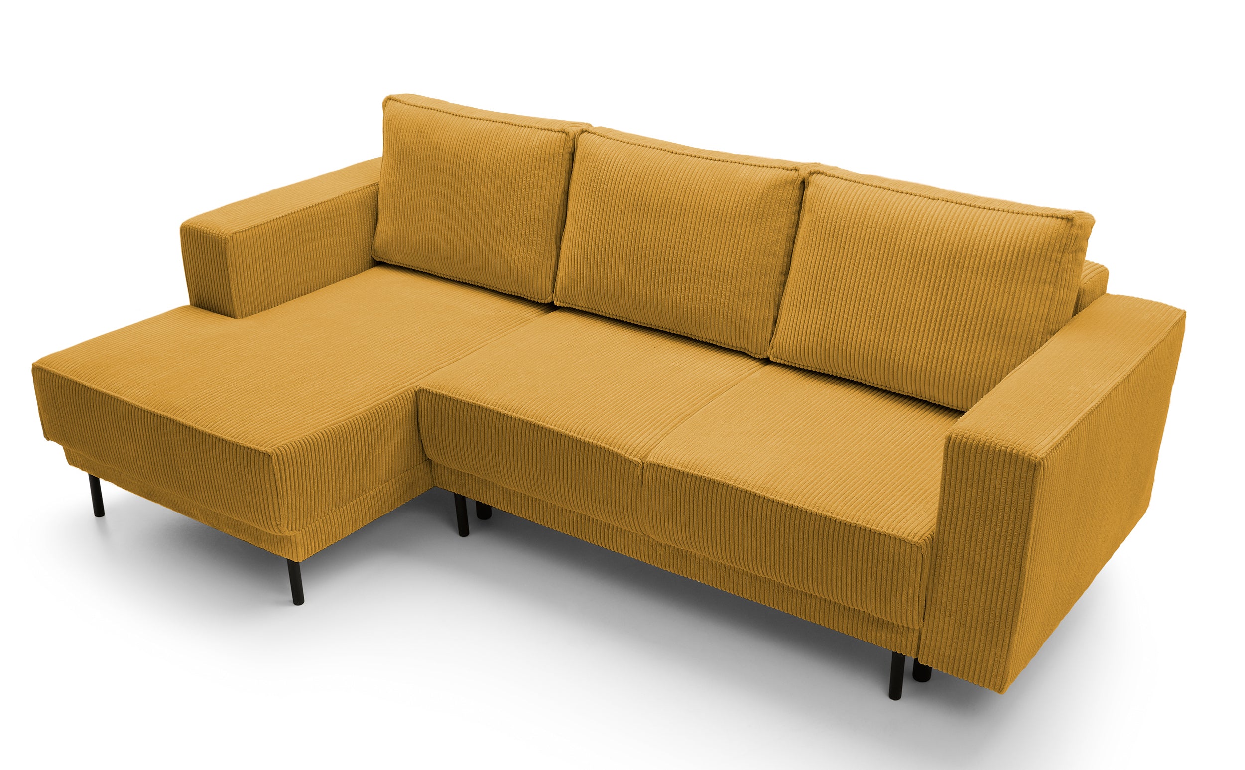 Ecksofa mit Schlaffunktion Rodario mini, L-förmig, mit Stauraum, senfgelb, Cordstoff, linksseitig