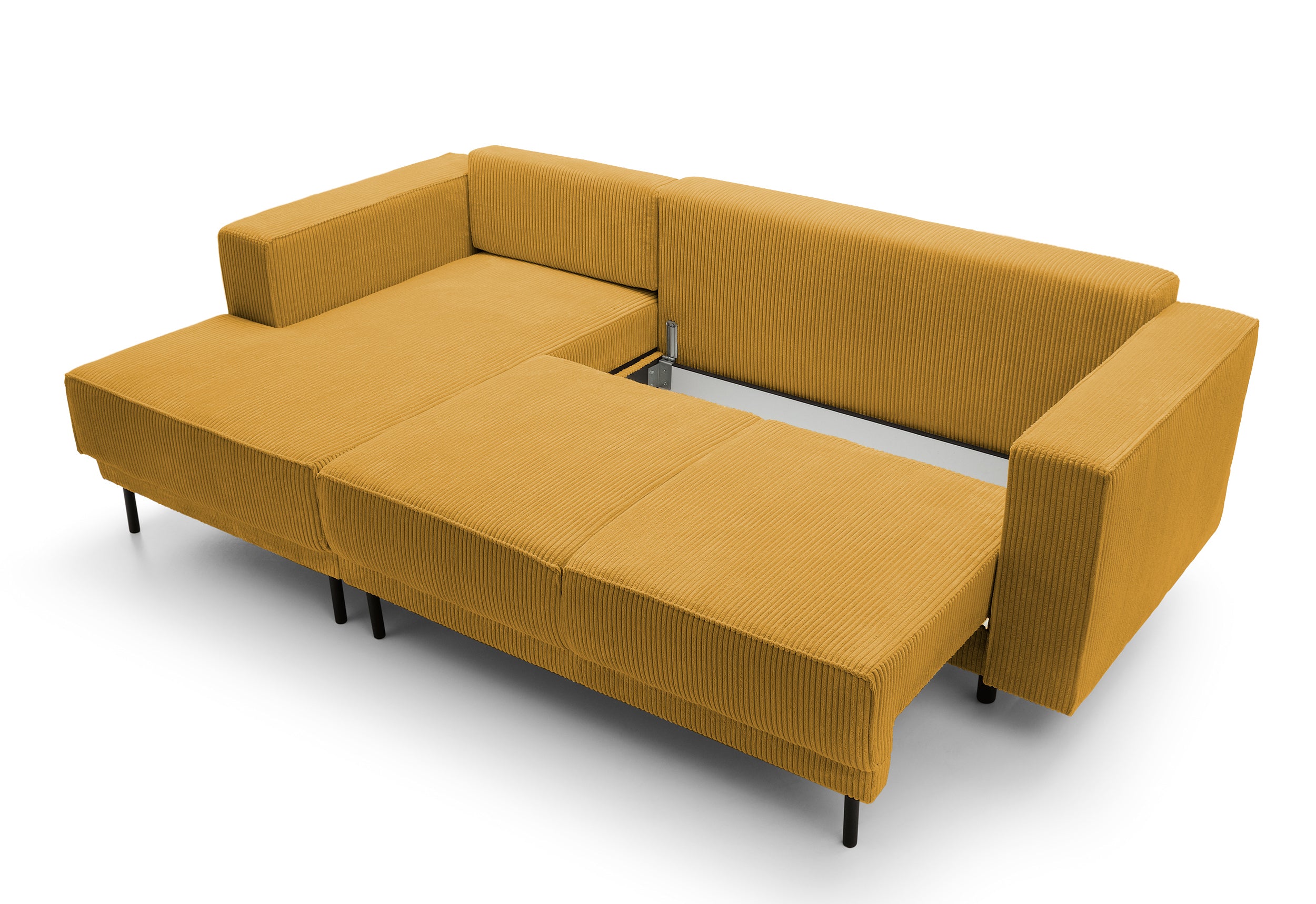 Ecksofa mit Schlaffunktion Rodario mini, L-förmig, mit Stauraum, senfgelb, Cordstoff, linksseitig
