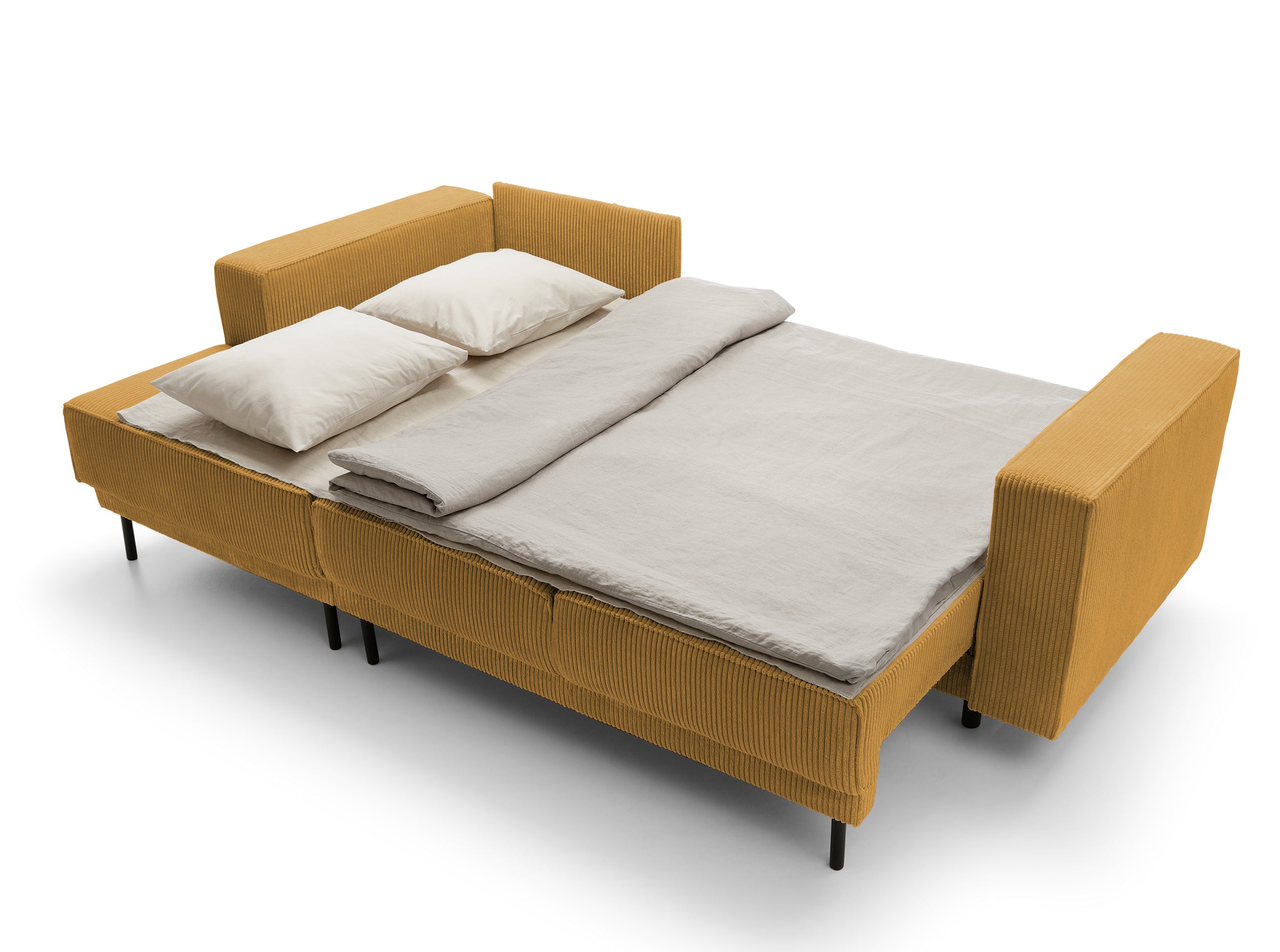 Ecksofa mit Schlaffunktion Rodario mini, L-förmig, mit Stauraum, senfgelb, Cordstoff, linksseitig