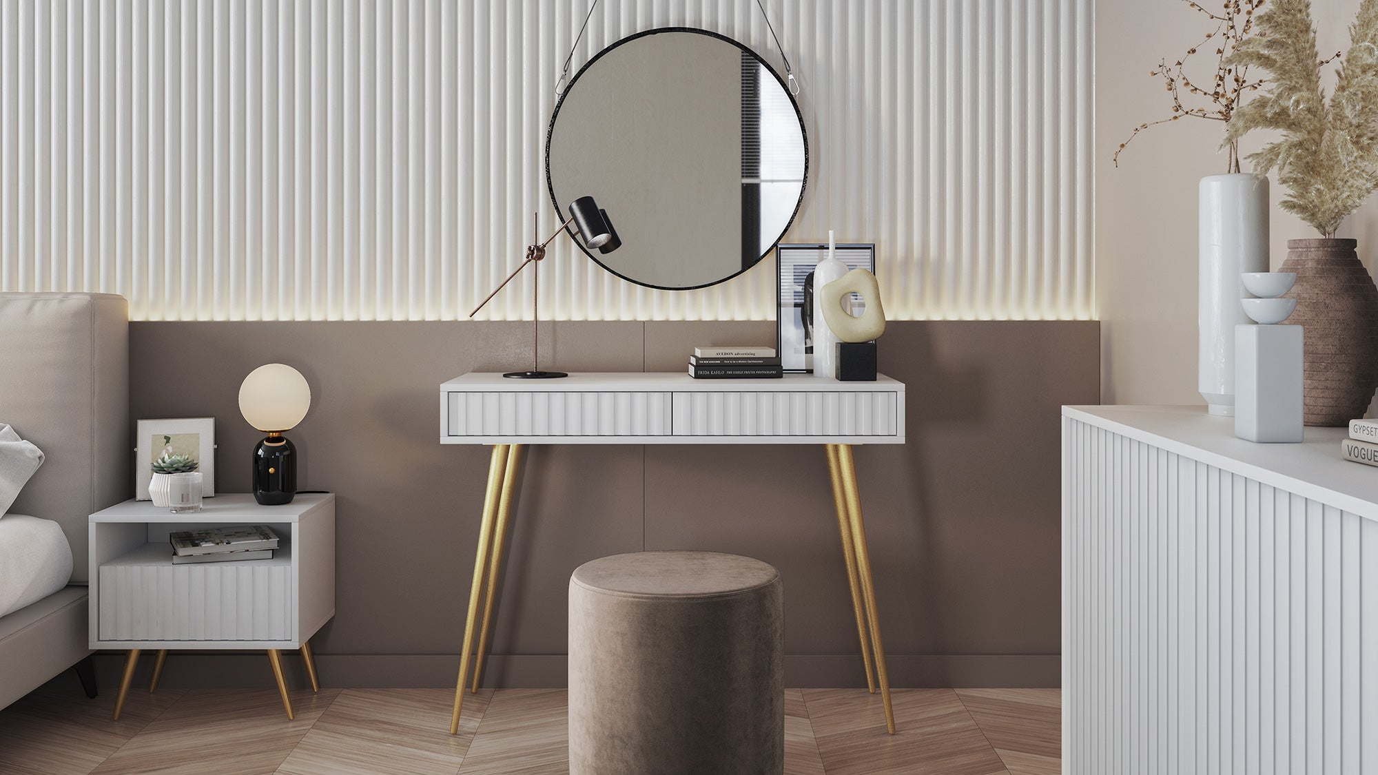 Toilettentisch Bello 104 cm weiß mit goldenen Beinen