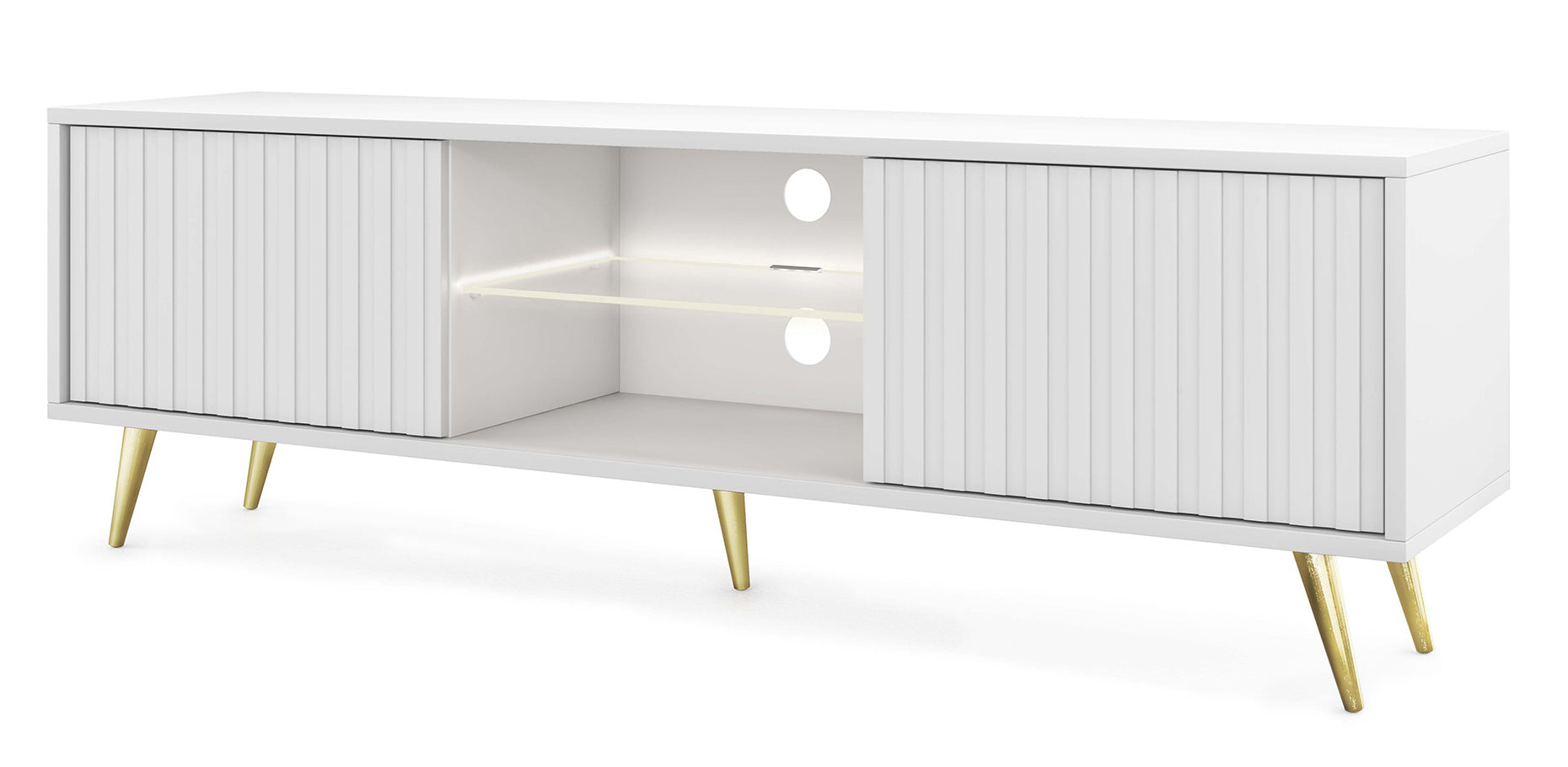 TV-Schrank Bello mit Lamellenfronten, 135 cm, weiß mit goldenen Beinen