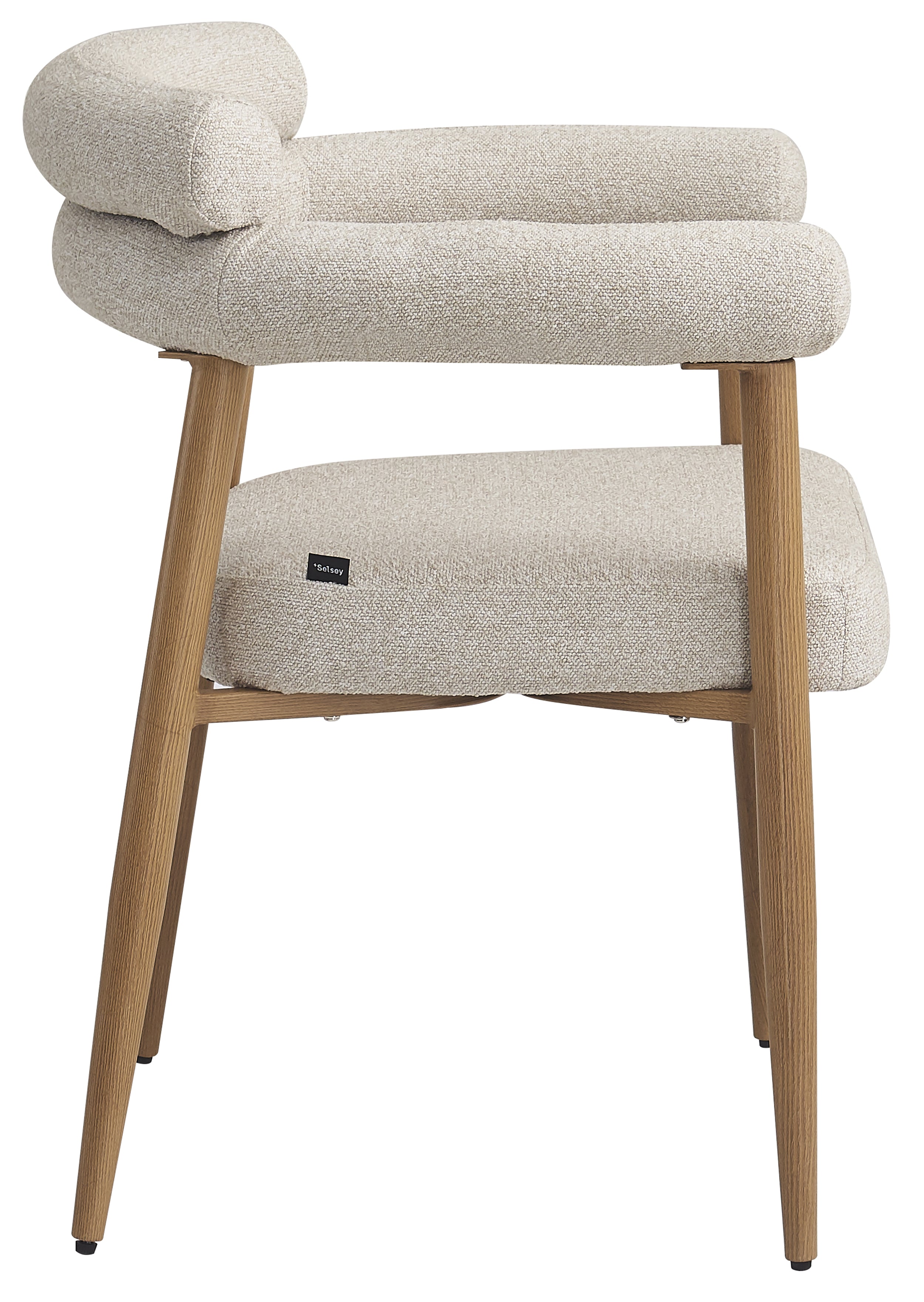 Bezogenes Esszimmerstuhl Pragess in Beige Bouclé/Natur Eiche