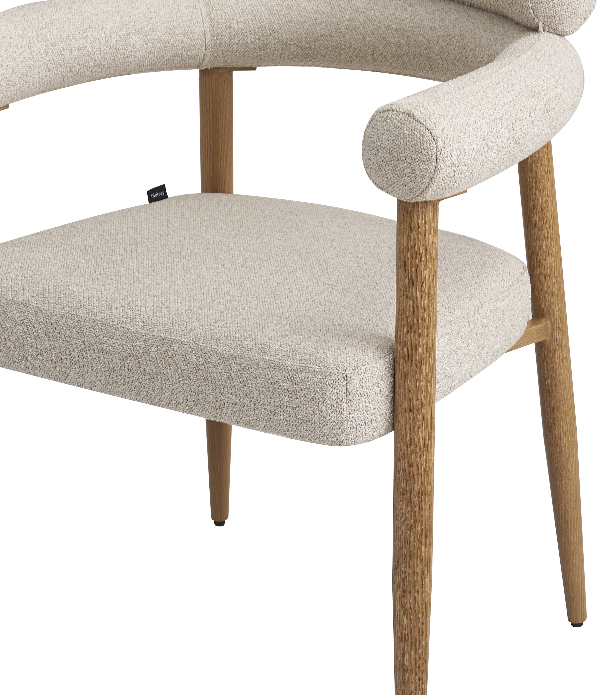 Bezogenes Esszimmerstuhl Pragess in Beige Bouclé/Natur Eiche