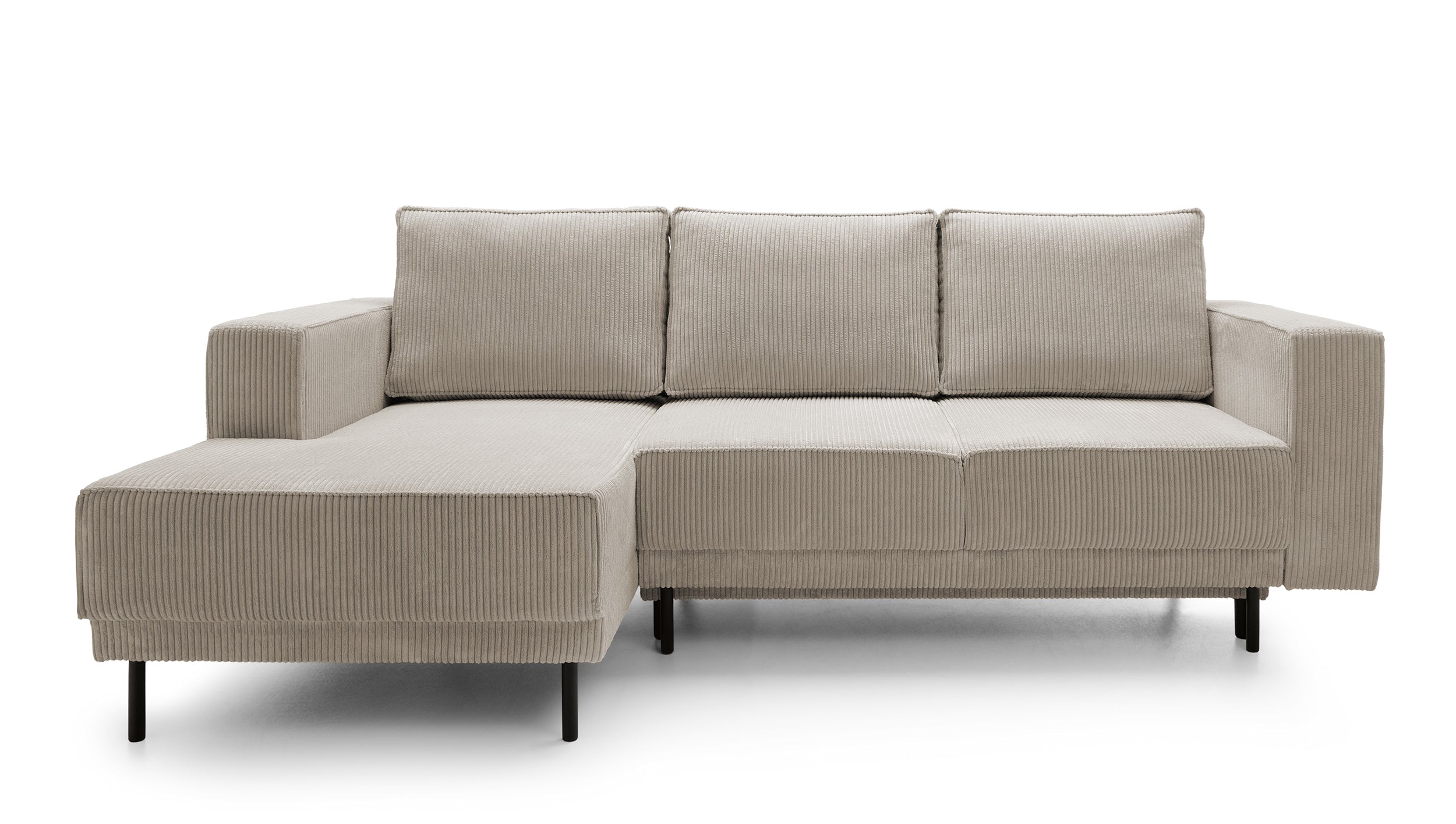 Ecksofa mit Schlaffunktion Rodario Mini, L-förmig, mit Stauraum, dunkelbeige Cord, linksseitig