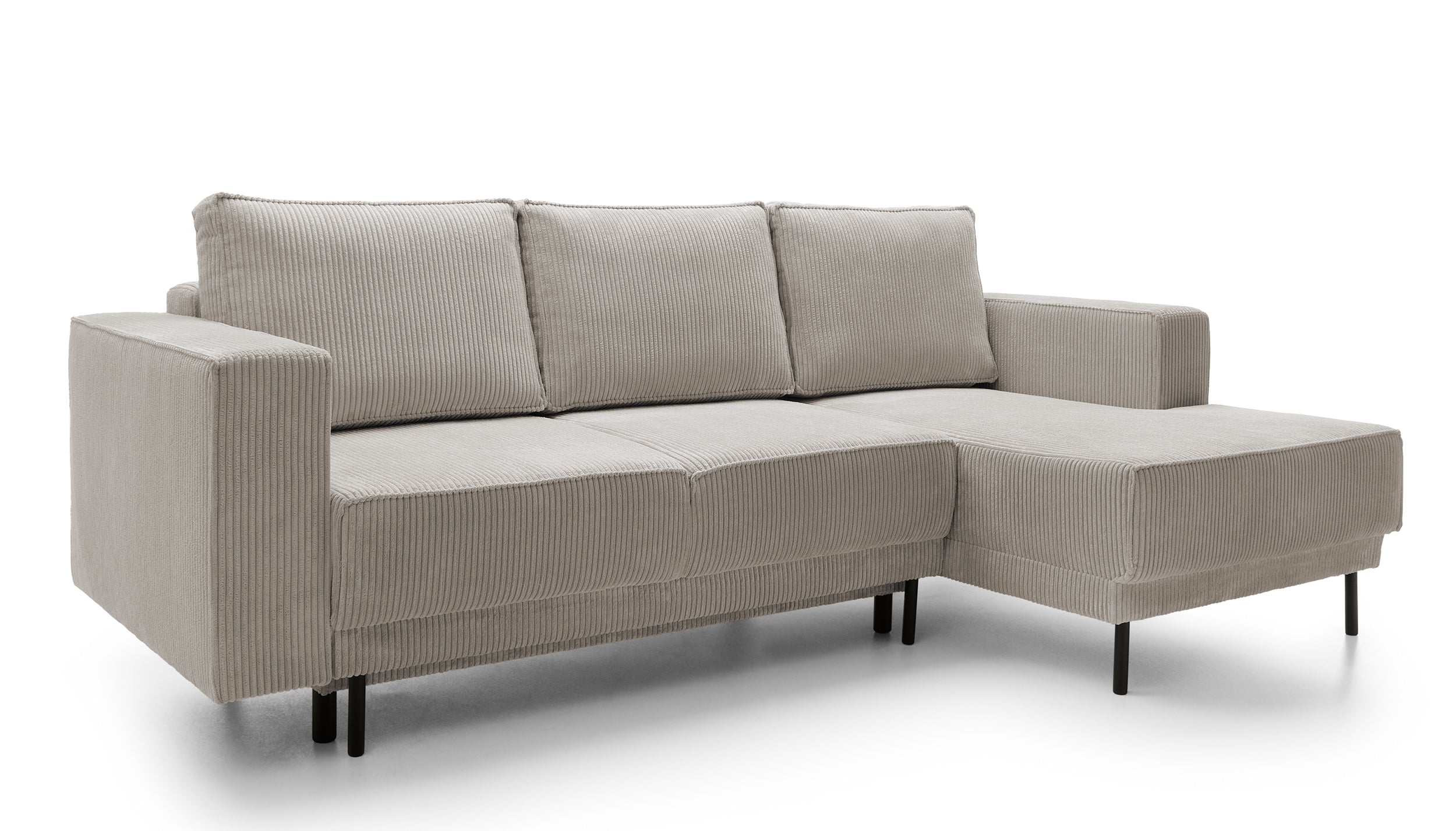 Ecksofa mit Schlaffunktion Rodario Mini, L-förmig, mit Stauraum, dunkelbeige Cord, rechtsseitig