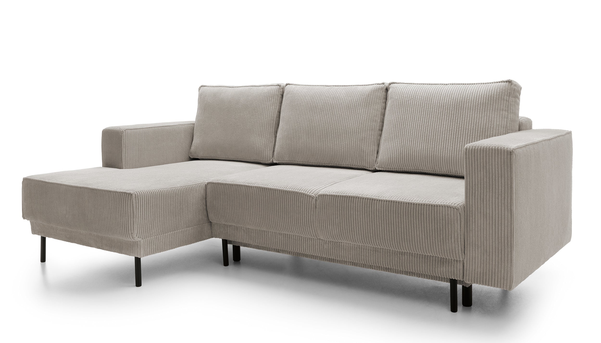 Ecksofa mit Schlaffunktion Rodario Mini, L-förmig, mit Stauraum, dunkelbeige Cord, linksseitig