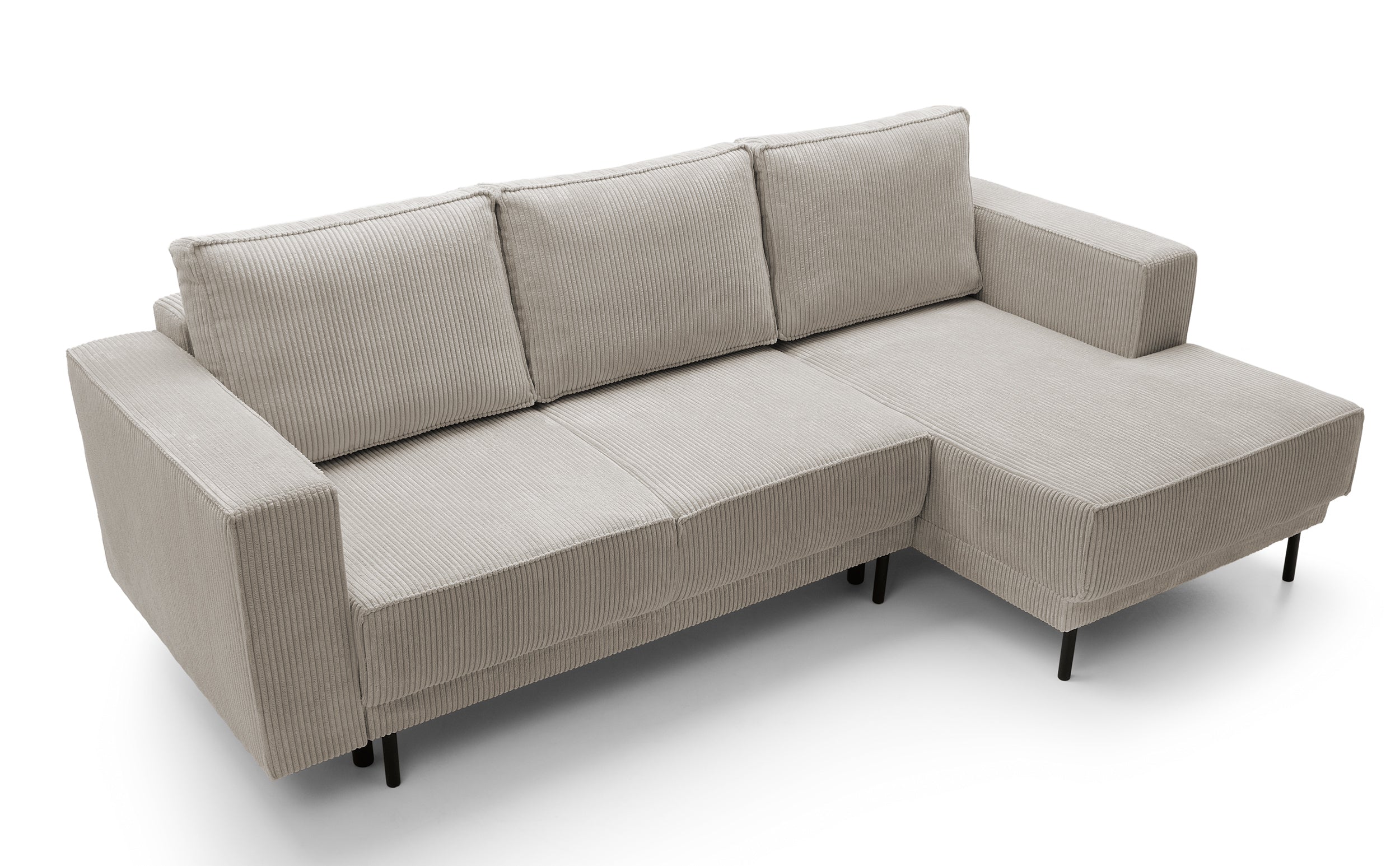 Ecksofa mit Schlaffunktion Rodario Mini, L-förmig, mit Stauraum, dunkelbeige Cord, rechtsseitig