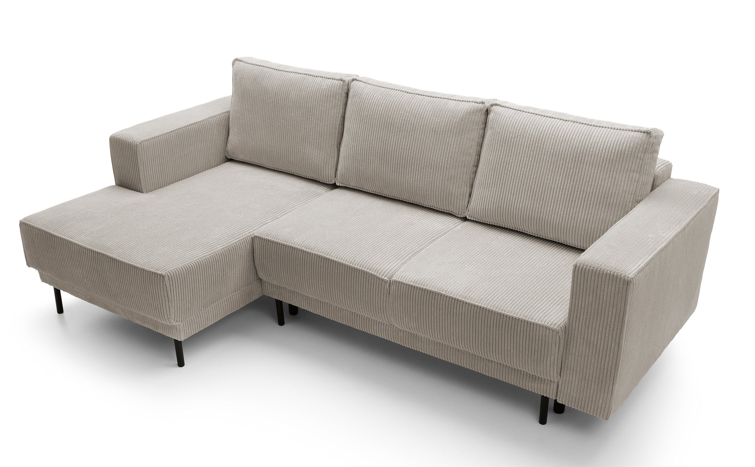 Ecksofa mit Schlaffunktion Rodario Mini, L-förmig, mit Stauraum, dunkelbeige Cord, linksseitig