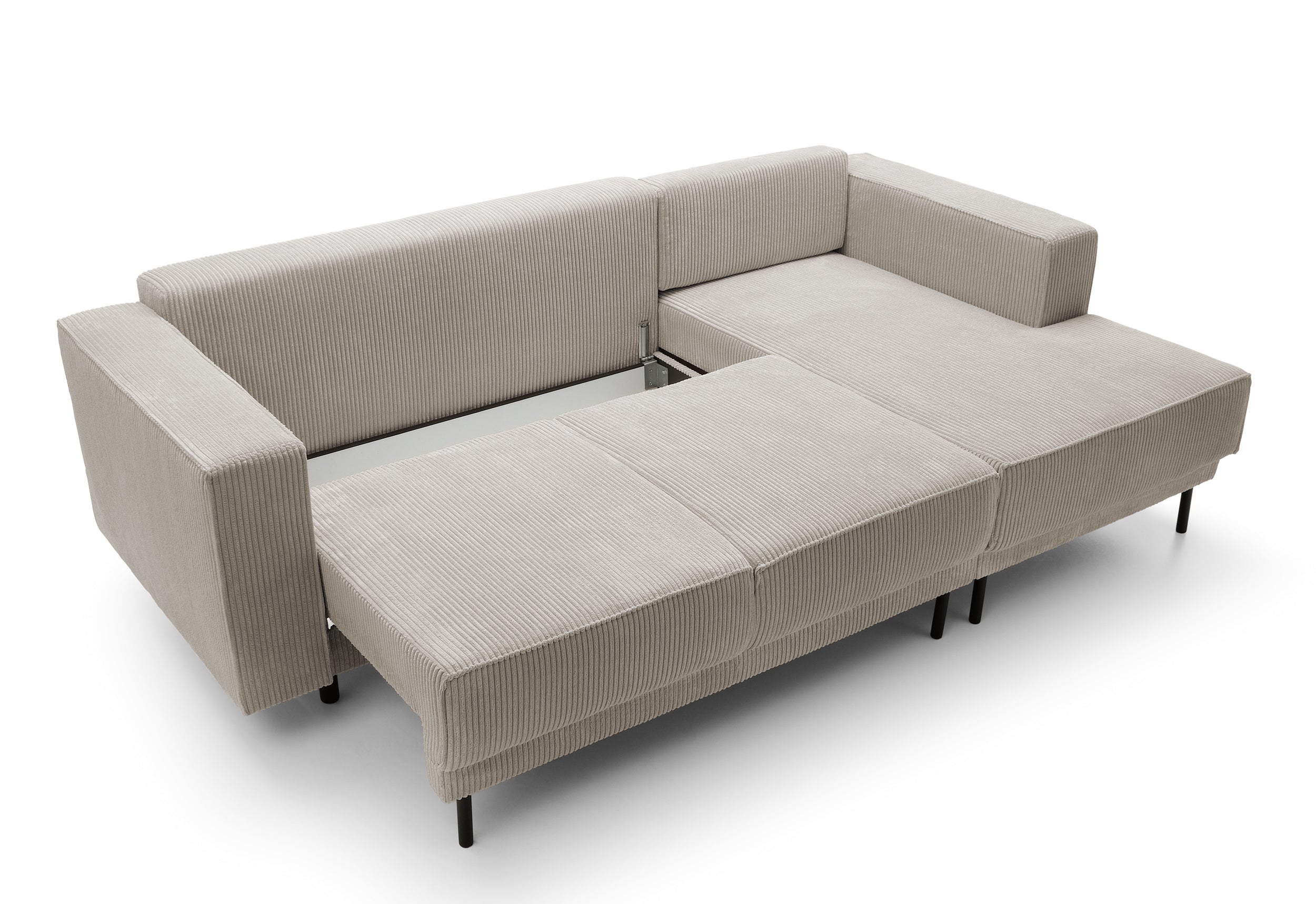 Ecksofa mit Schlaffunktion Rodario Mini, L-förmig, mit Stauraum, dunkelbeige Cord, rechtsseitig