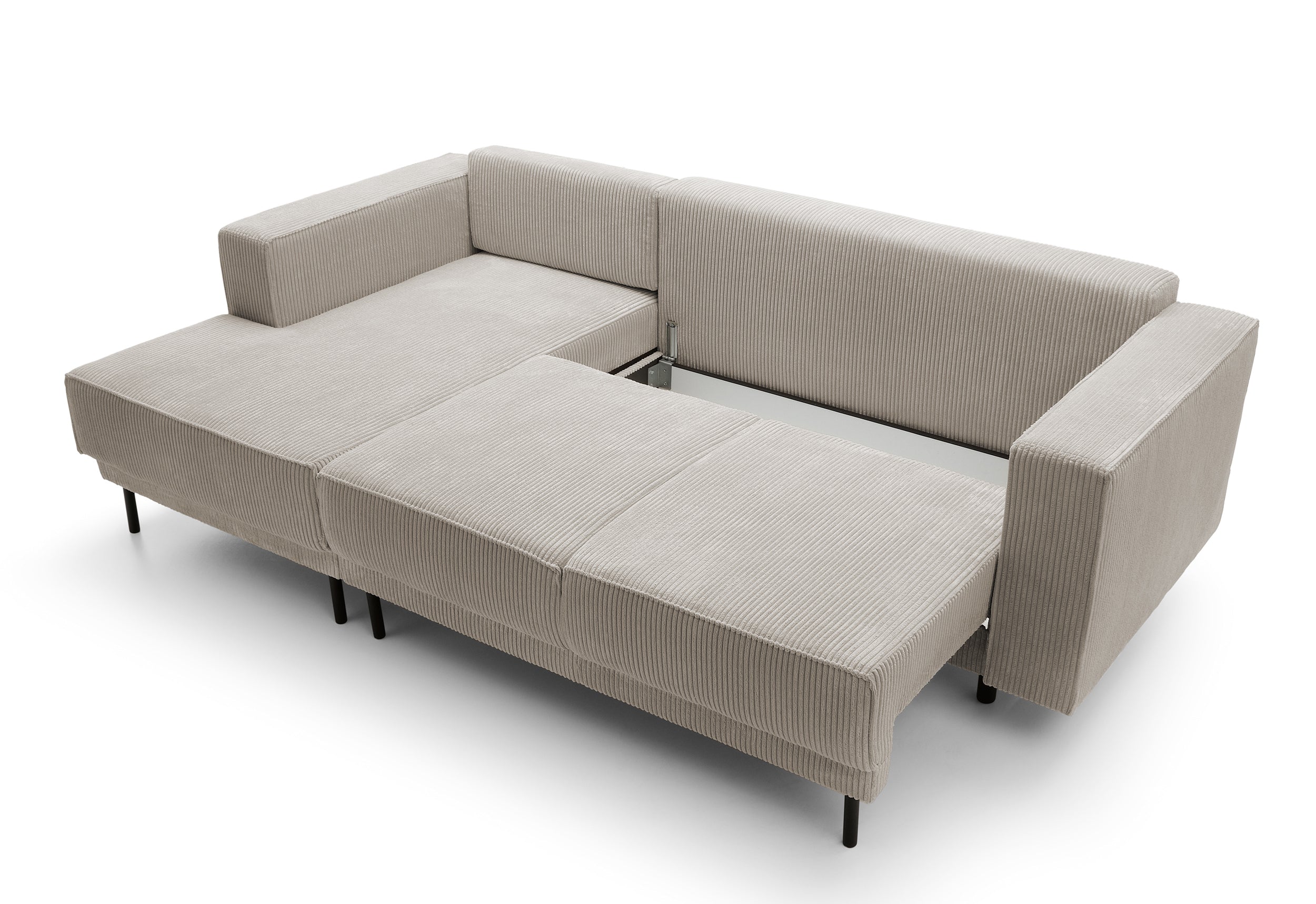 Ecksofa mit Schlaffunktion Rodario Mini, L-förmig, mit Stauraum, dunkelbeige Cord, linksseitig
