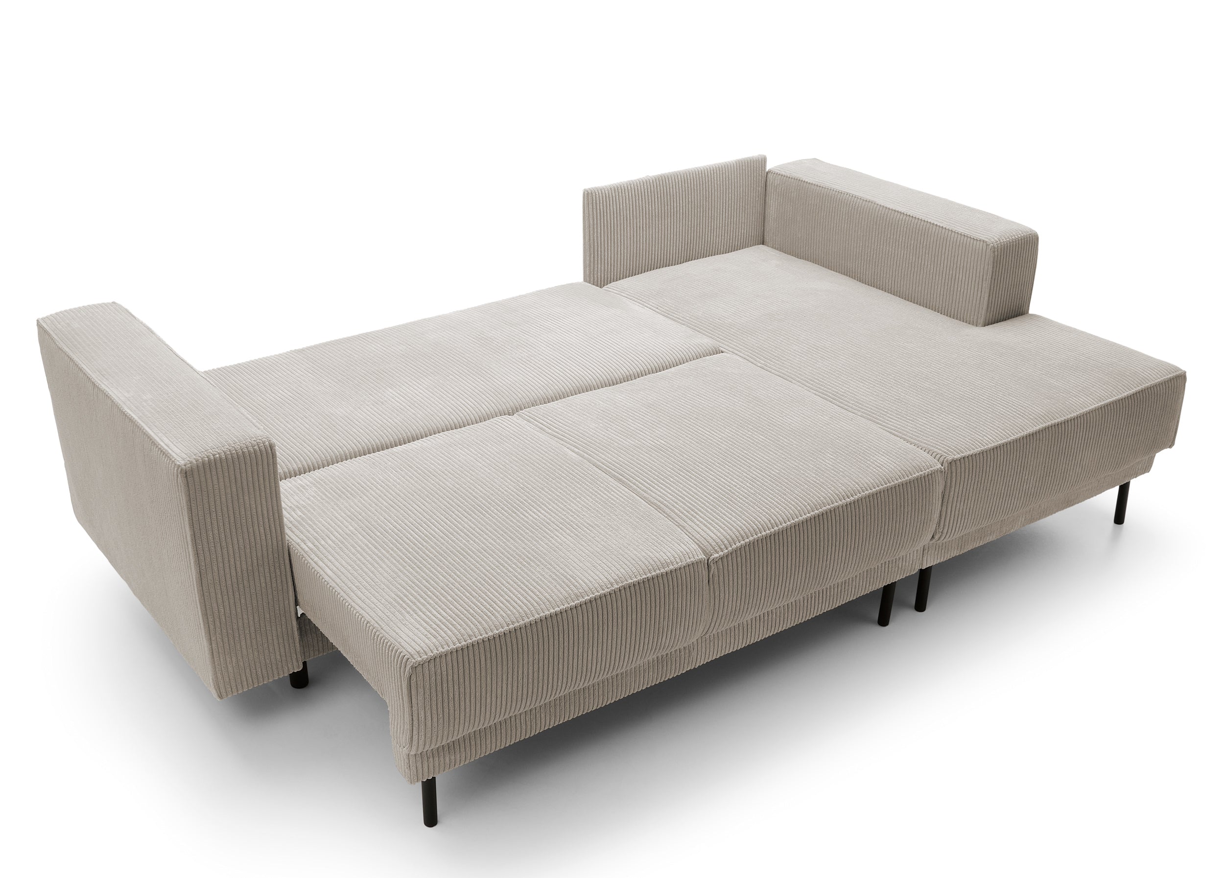 Ecksofa mit Schlaffunktion Rodario Mini, L-förmig, mit Stauraum, dunkelbeige Cord, rechtsseitig