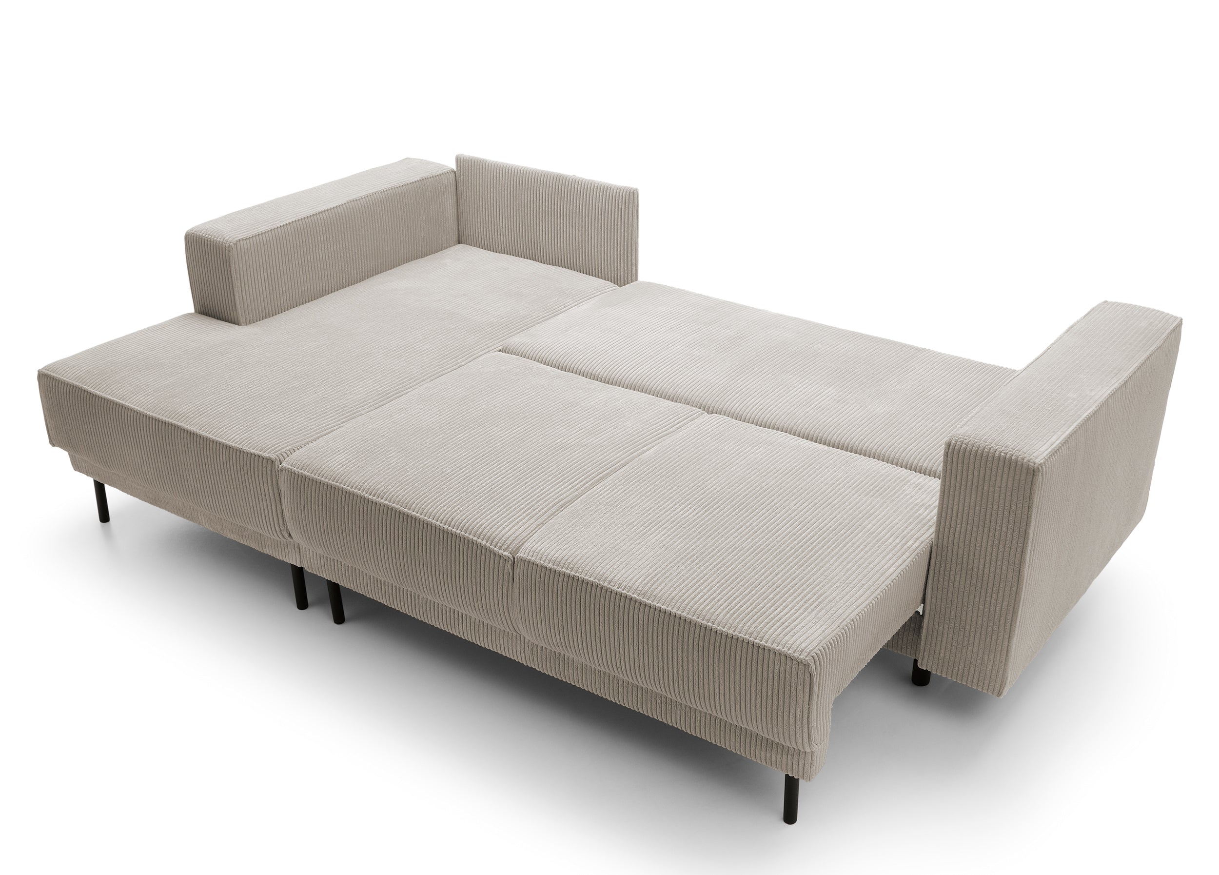 Ecksofa mit Schlaffunktion Rodario Mini, L-förmig, mit Stauraum, dunkelbeige Cord, linksseitig