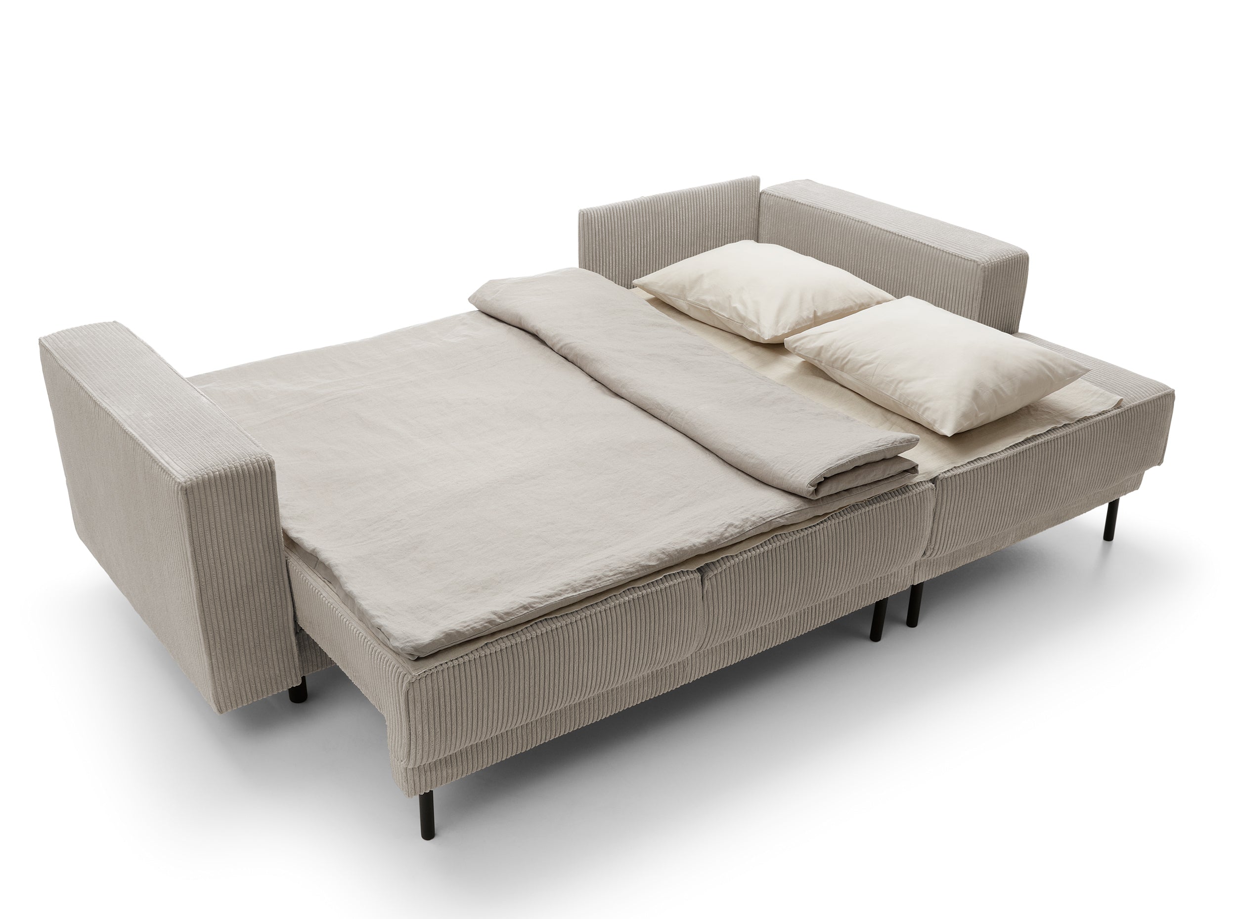 Ecksofa mit Schlaffunktion Rodario Mini, L-förmig, mit Stauraum, dunkelbeige Cord, rechtsseitig