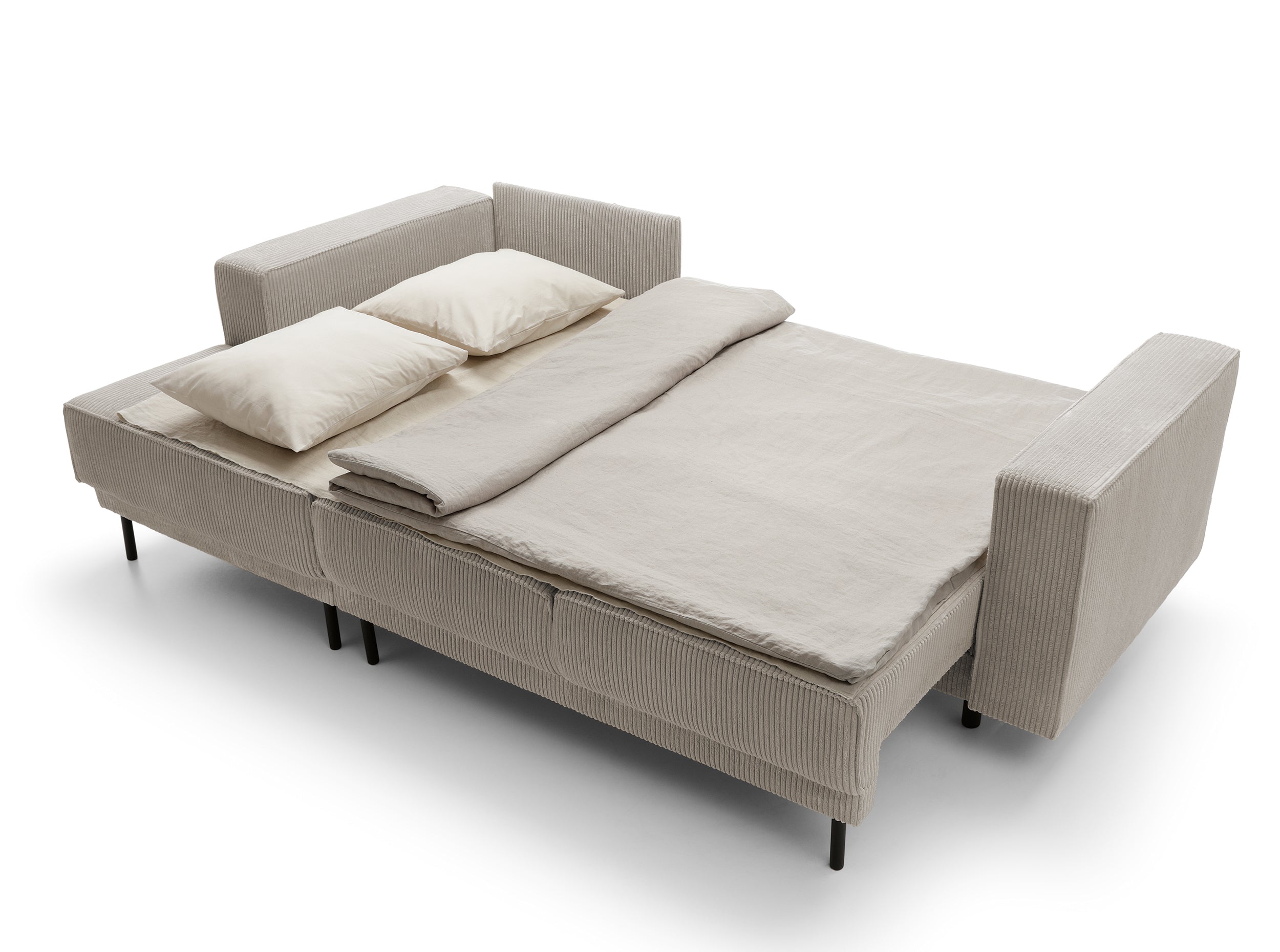 Ecksofa mit Schlaffunktion Rodario Mini, L-förmig, mit Stauraum, dunkelbeige Cord, linksseitig
