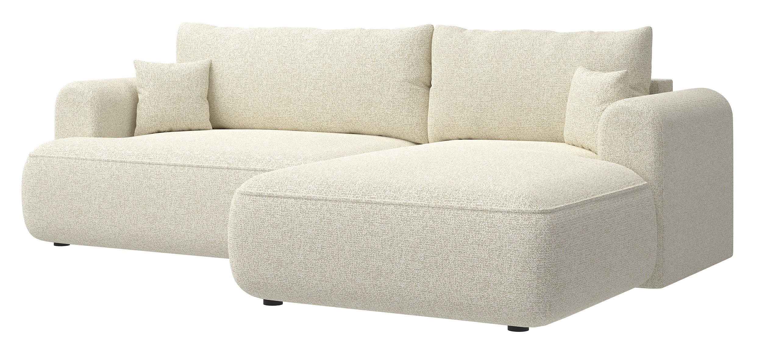 Ecksofa mit Schlaffunktion Ovo, L-förmig, hellbeige Geflecht, rechtsseitig