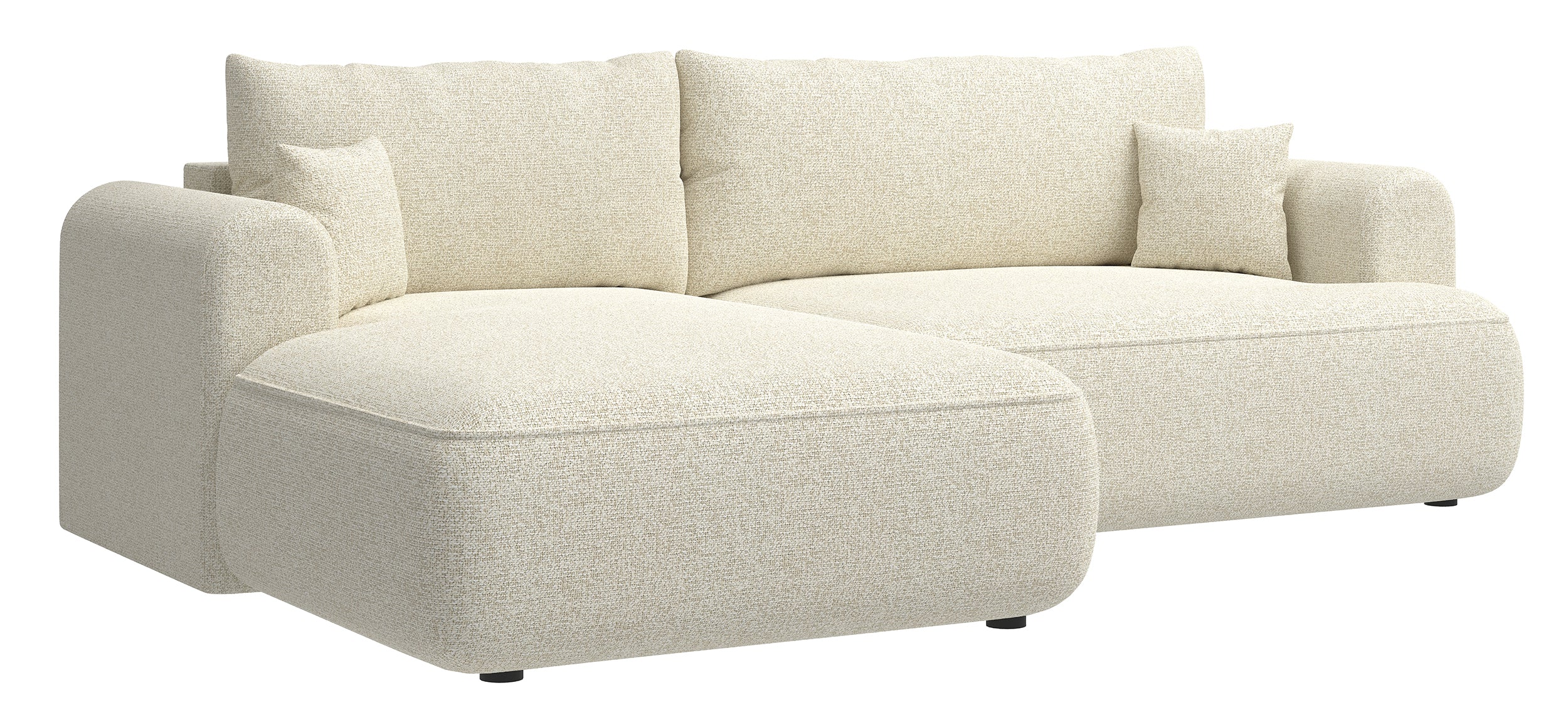 Ecksofa mit Schlaffunktion Ovo L-förmig, hellbeige Geflecht, linksseitig