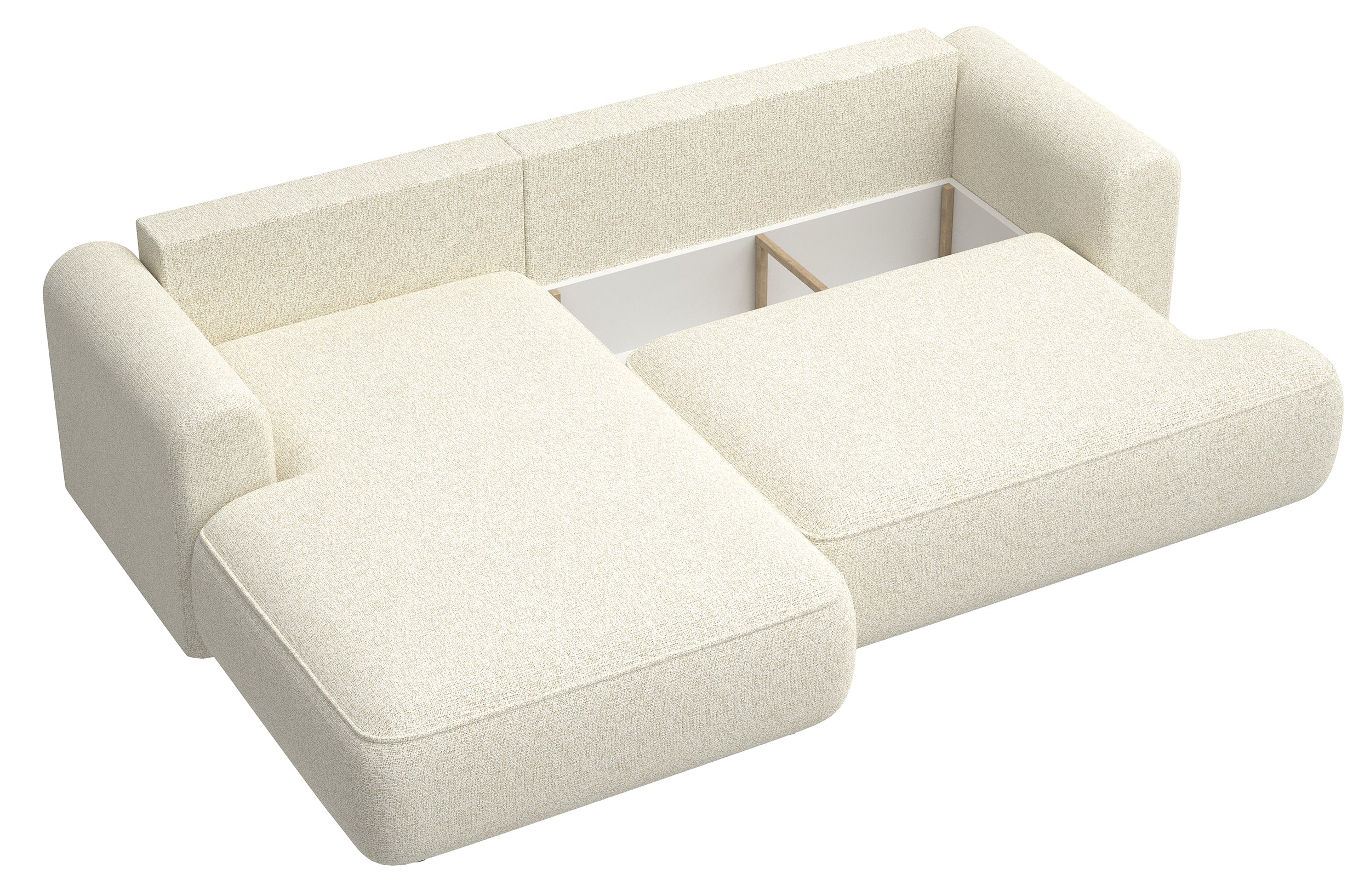 Ecksofa mit Schlaffunktion Ovo L-förmig, hellbeige Geflecht, linksseitig