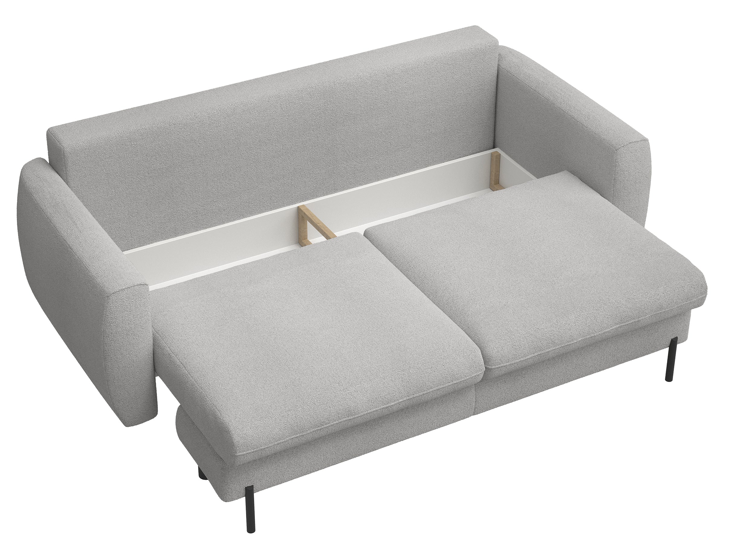 Dreisitziges ausklappbares Sofa Rane mit Stauraum, grauer hydrophober Chenille-Stoff