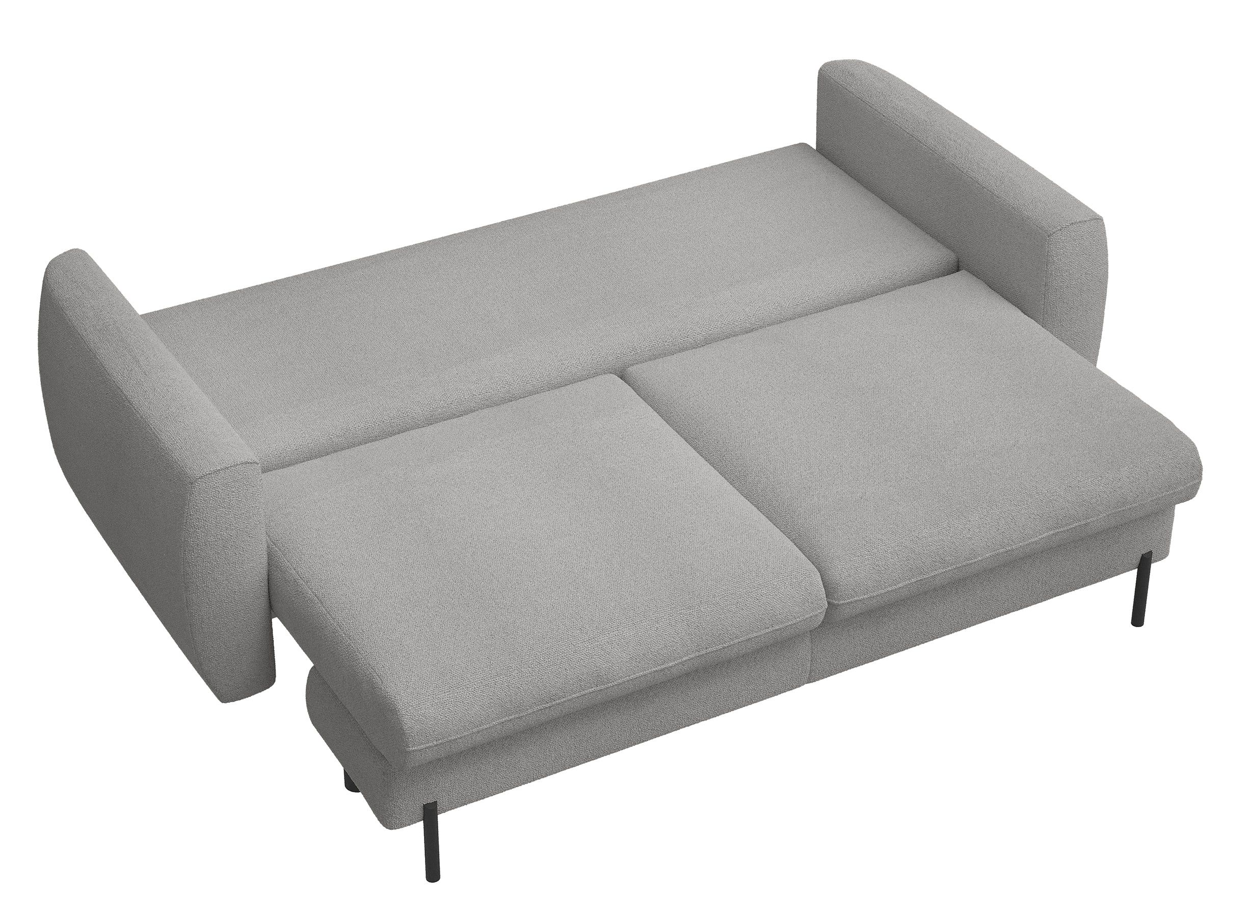 Dreisitziges ausklappbares Sofa Rane mit Stauraum, grauer hydrophober Chenille-Stoff