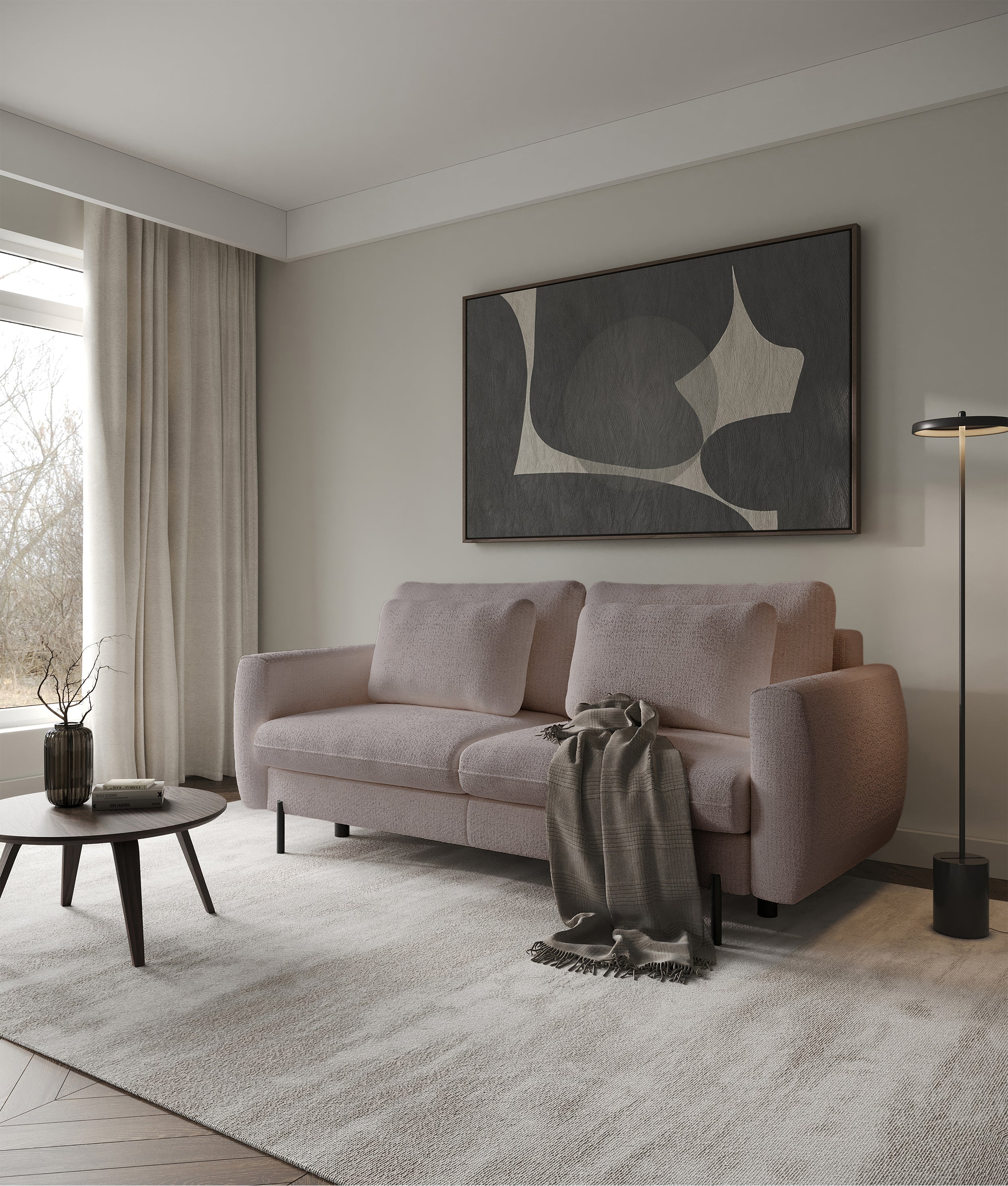 Drei-Sitzer-Schlafsofa Rane mit Stauraum, beige, hydrophobes Chenille