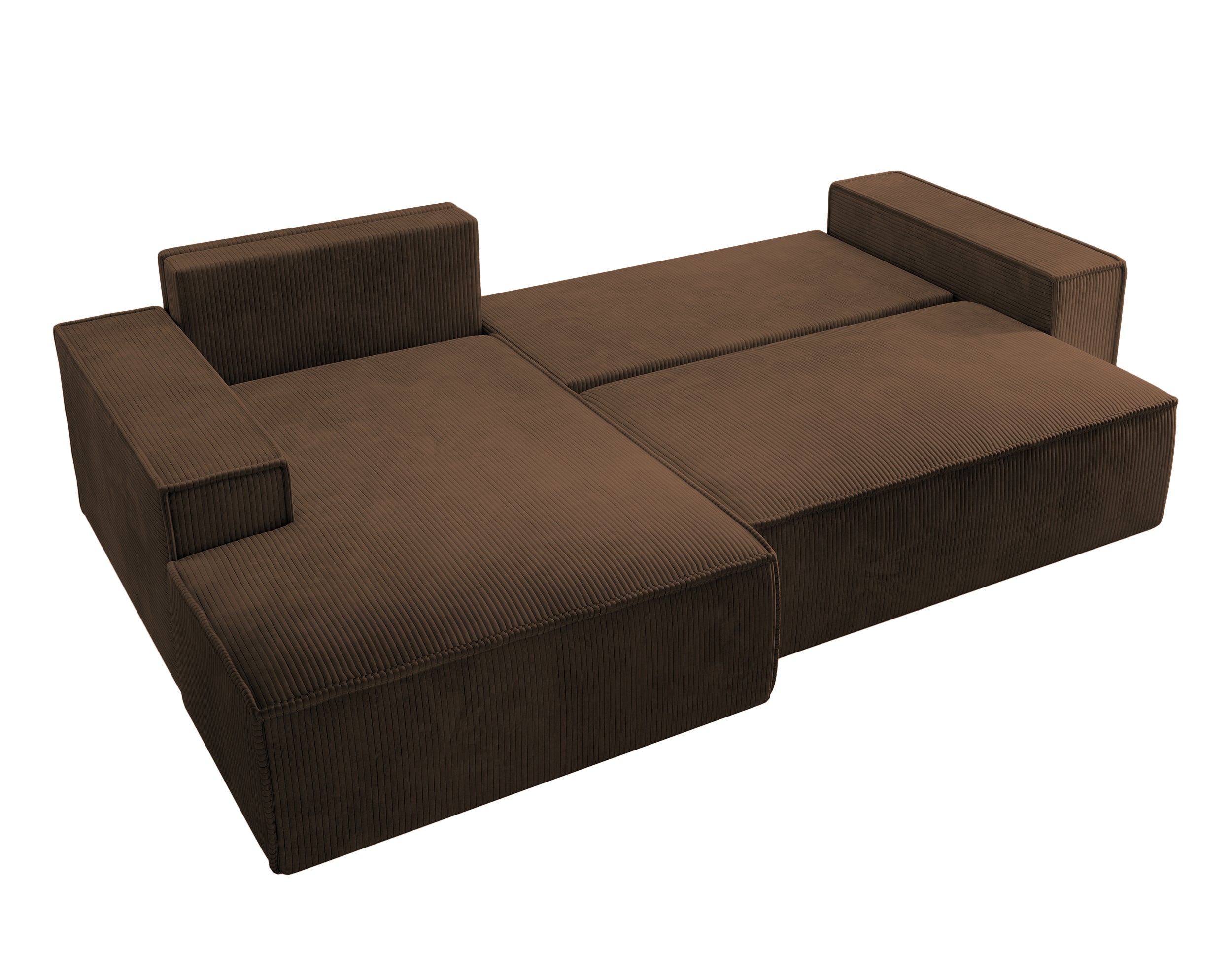 Ecksofa mit Schlaffunktion Farese New, L-förmig, mit Stauraum, brauner Cord, linksseitig