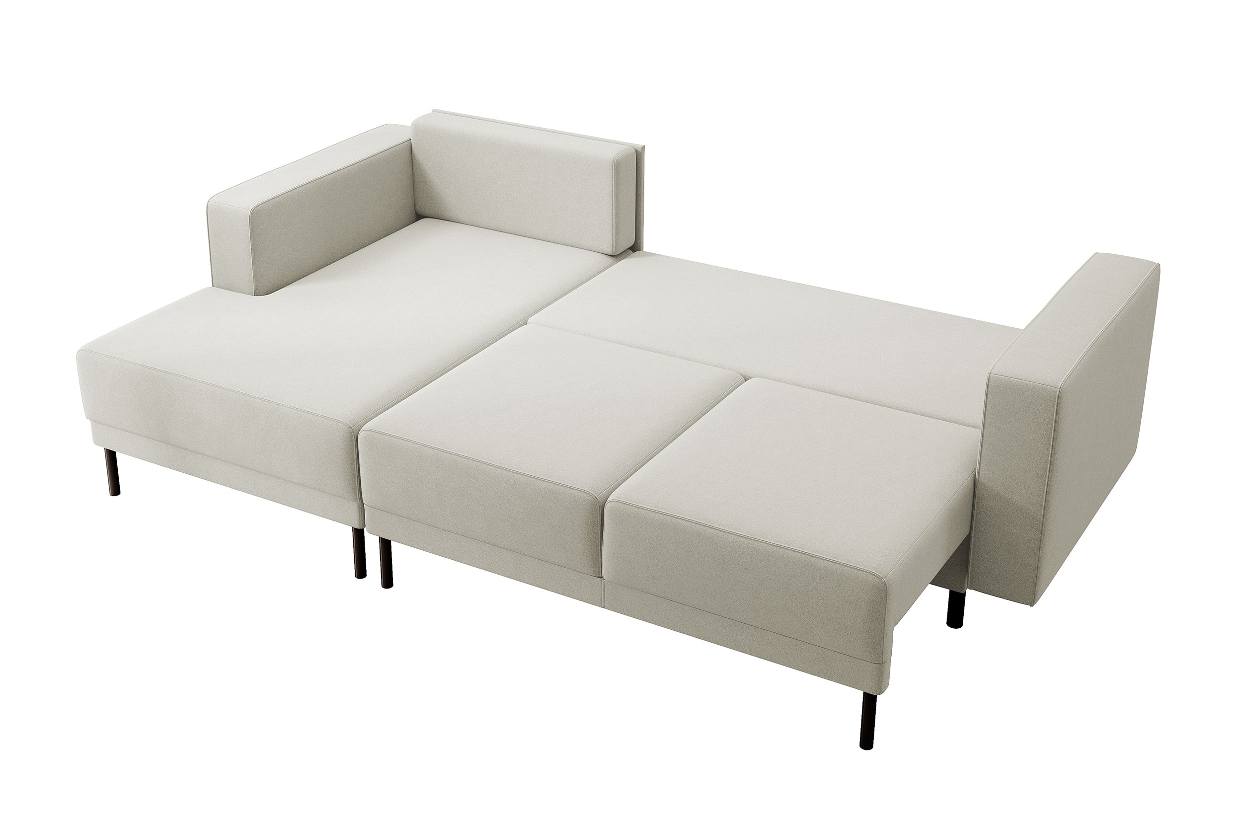 Ecksofa mit Schlaffunktion Rodario mini, L-förmig, mit Stauraum, hellbeiger Samt, pflegeleicht, linksseitig