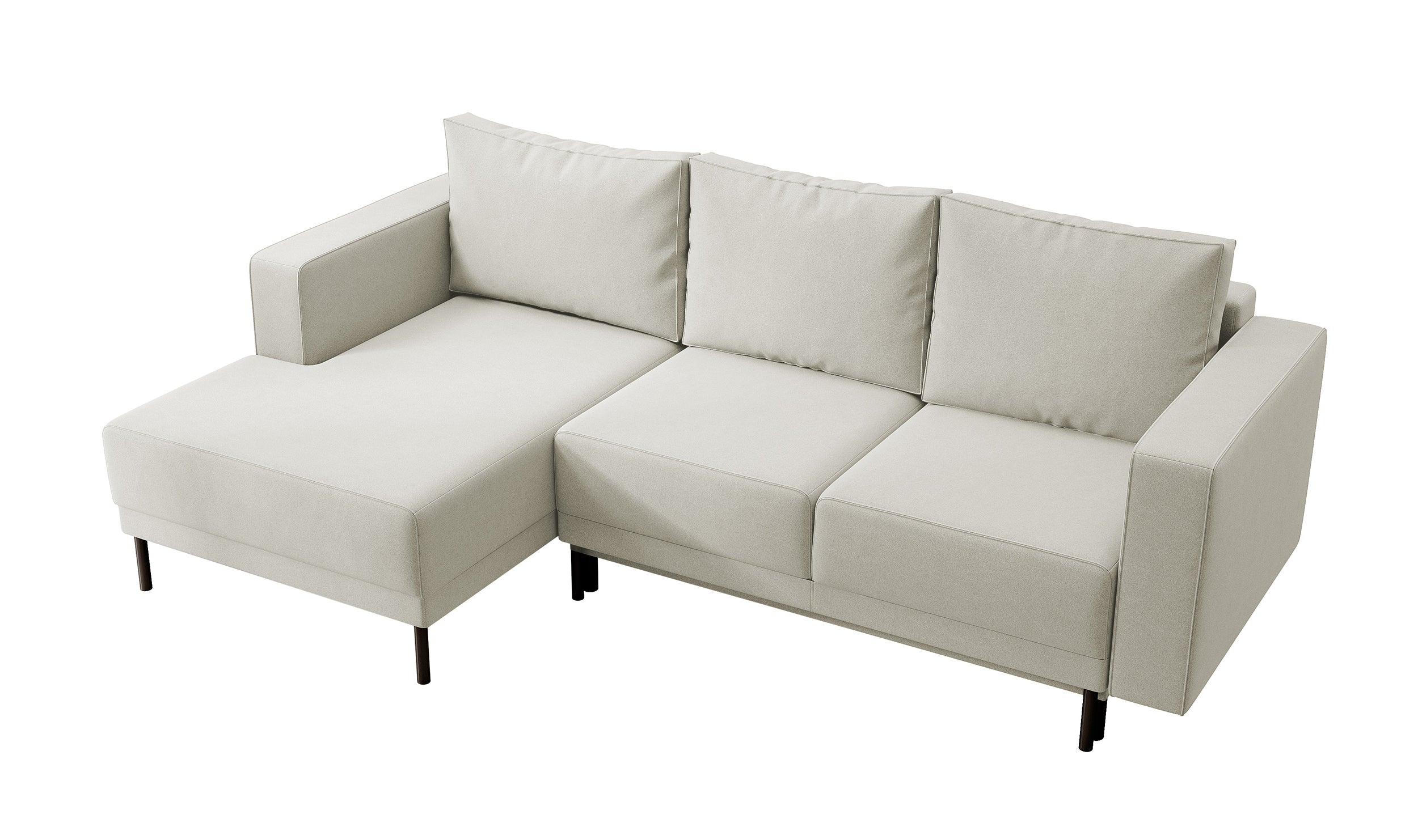Ecksofa mit Schlaffunktion Rodario mini, L-förmig, mit Stauraum, hellbeiger Samt, pflegeleicht, linksseitig