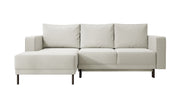 Ecksofa mit Schlaffunktion Rodario mini, L-förmig, mit Stauraum, hellbeiger Samt, pflegeleicht, linksseitig