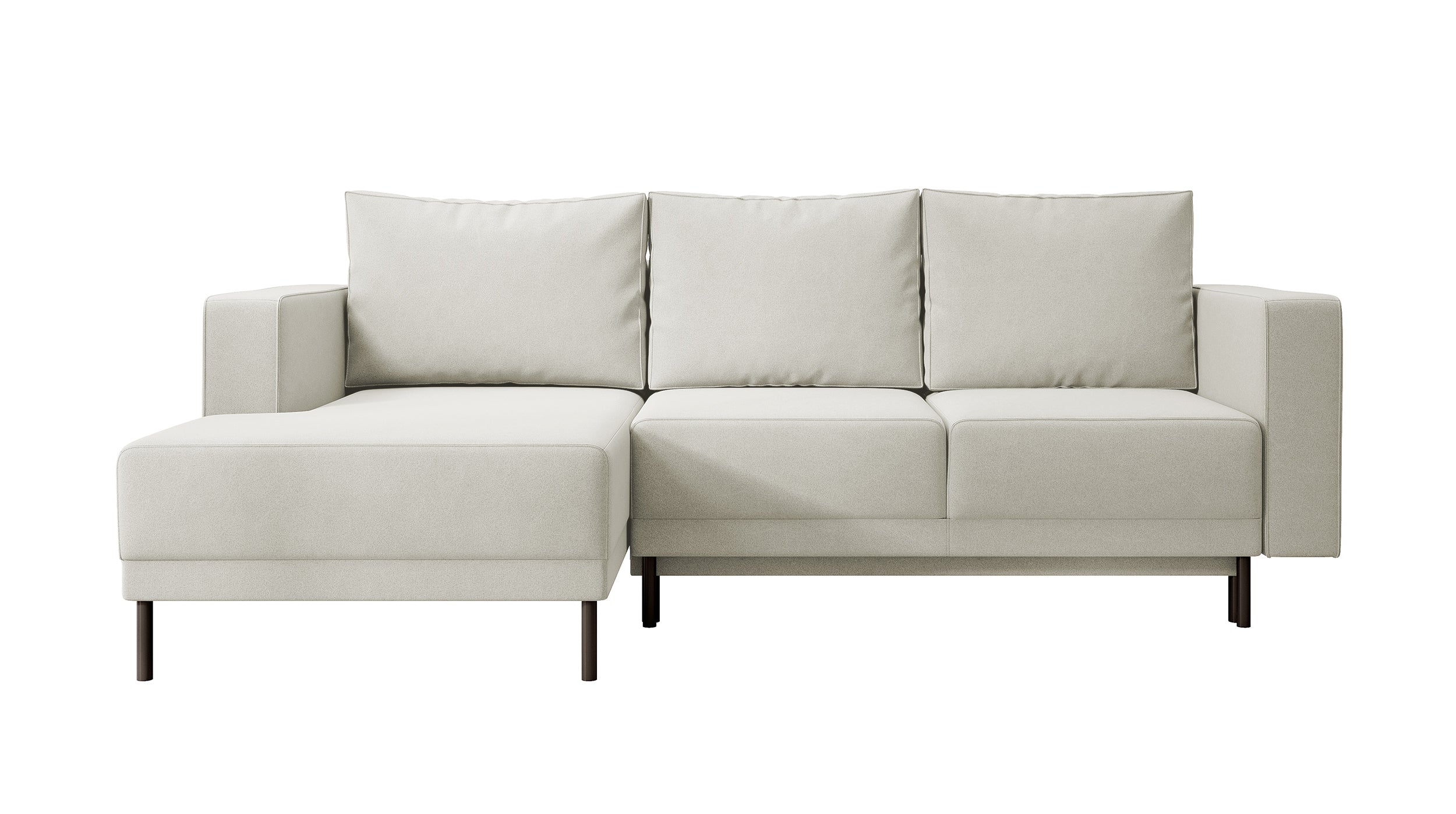 Ecksofa mit Schlaffunktion Rodario mini, L-förmig, mit Stauraum, hellbeiger Samt, pflegeleicht, linksseitig