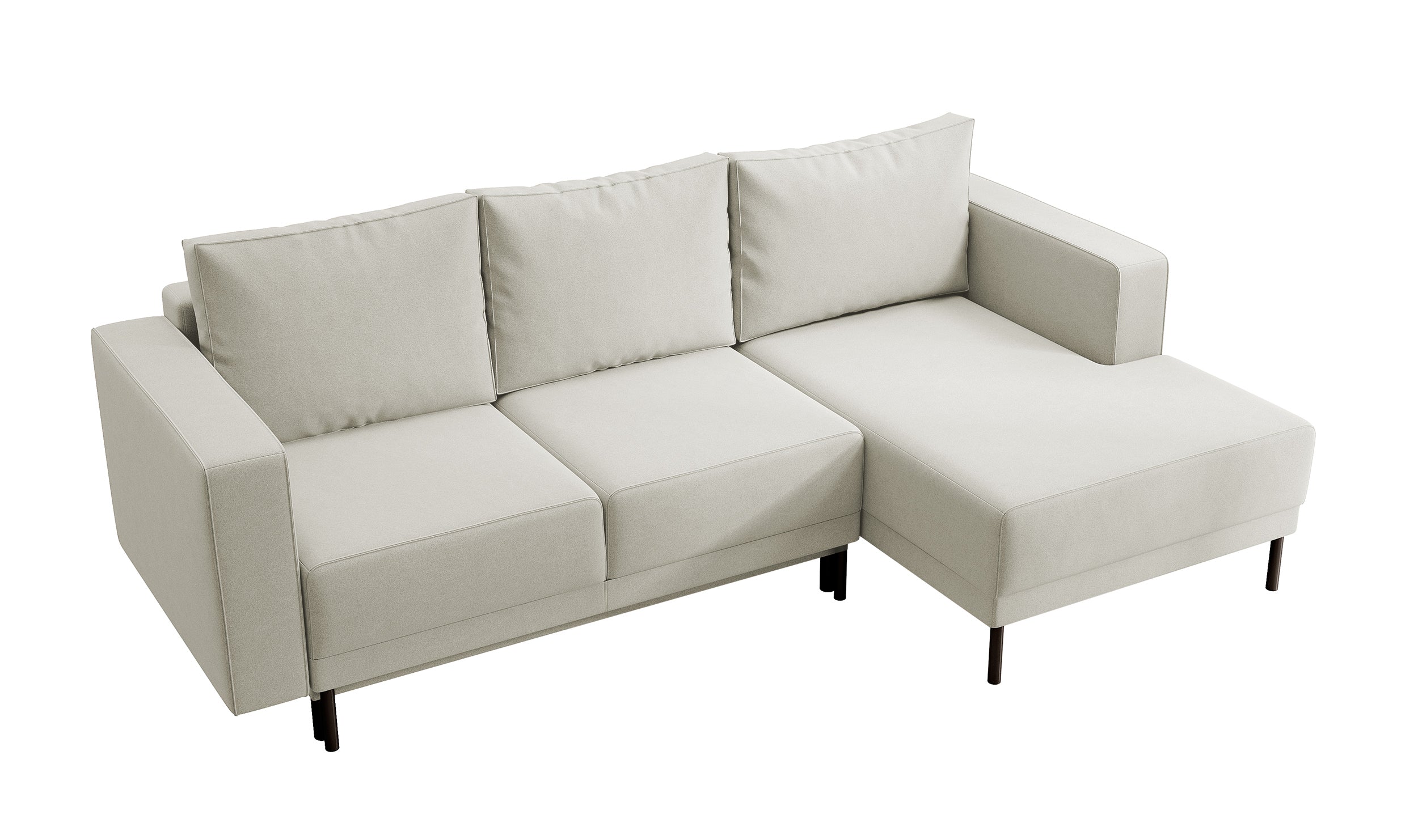 Ecksofa mit Schlafunktion Rodario Mini, L-förmig, mit Stauraum, hellbeiger, pflegeleichter Samt, rechtsseitig