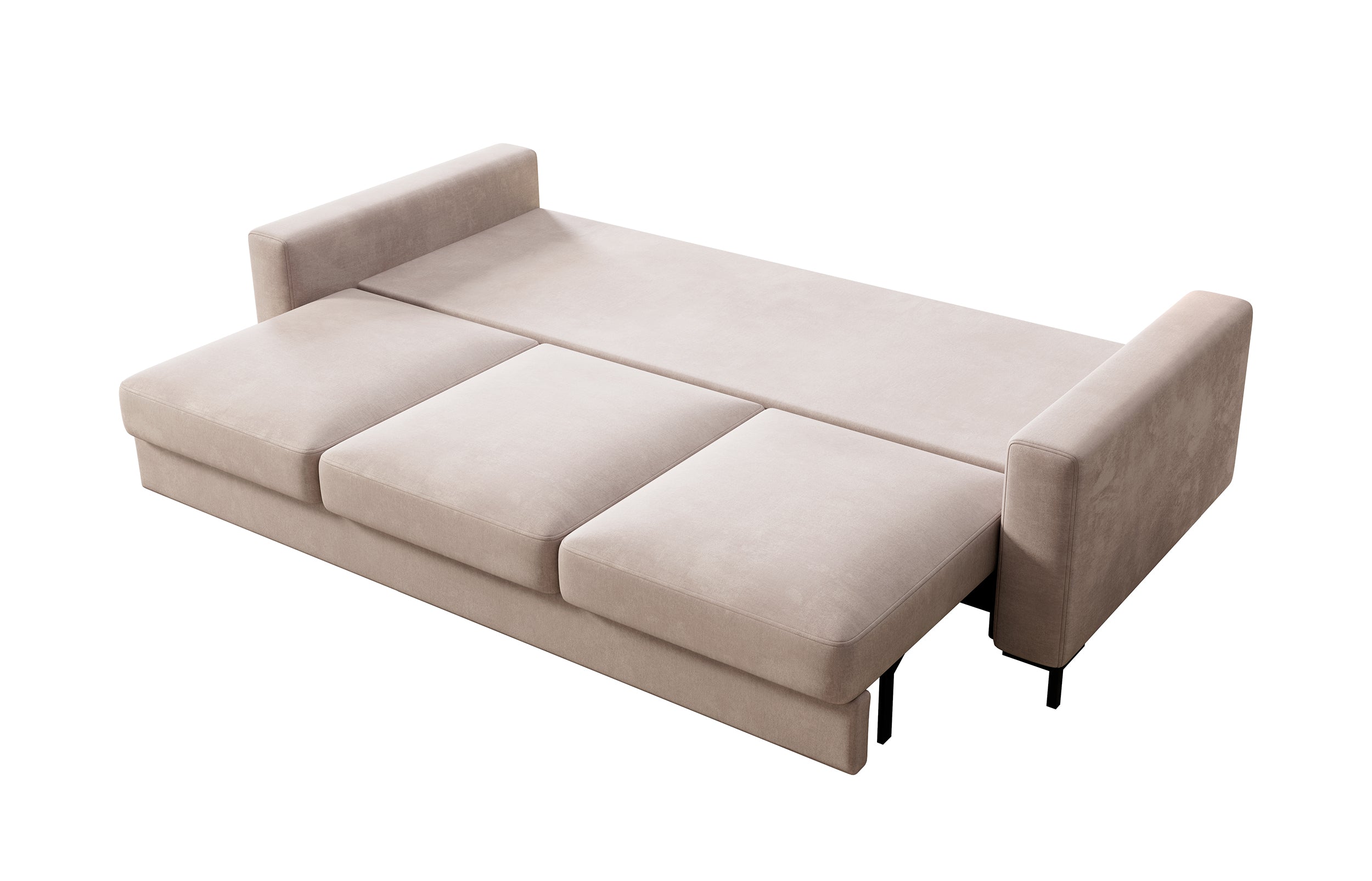 Dreisitziges Schlafsofa Mokpeo mit Stauraum, beige Samt