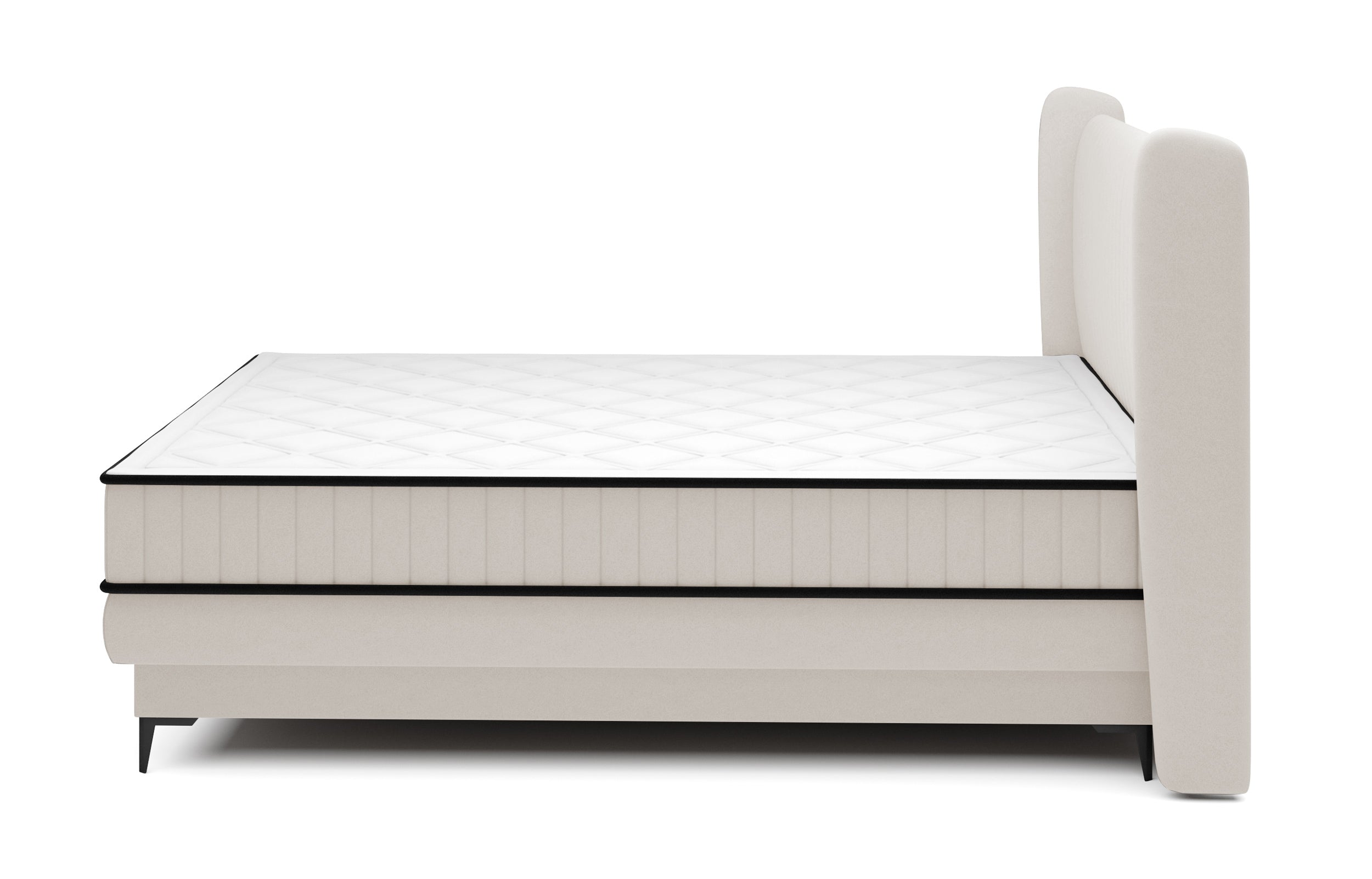 Kontinentales Bett 160x200 cm Daliano mit Stauraum, cremefarbener Samt