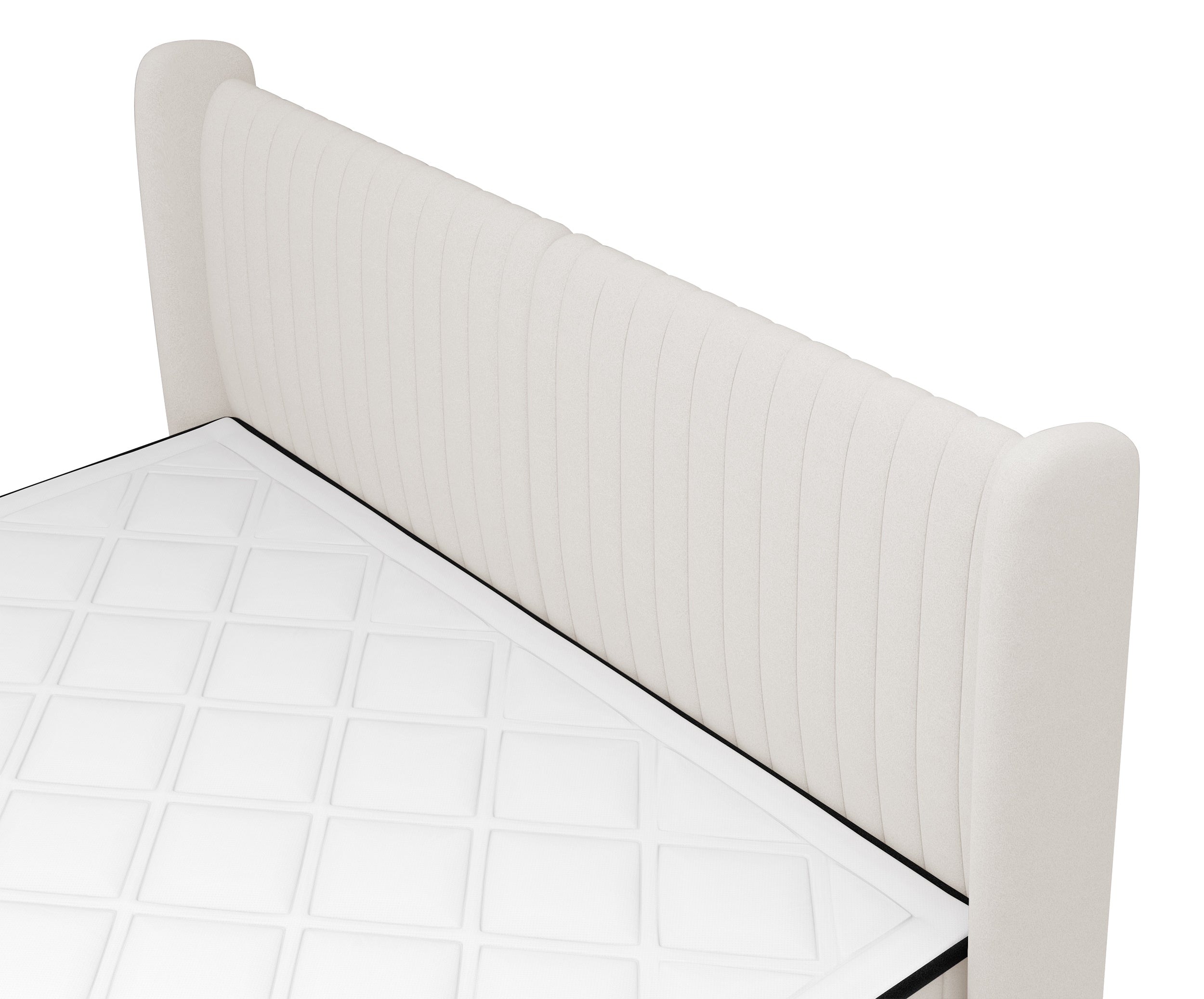 Kontinentales Bett 160x200 cm Daliano mit Stauraum, cremefarbener Samt
