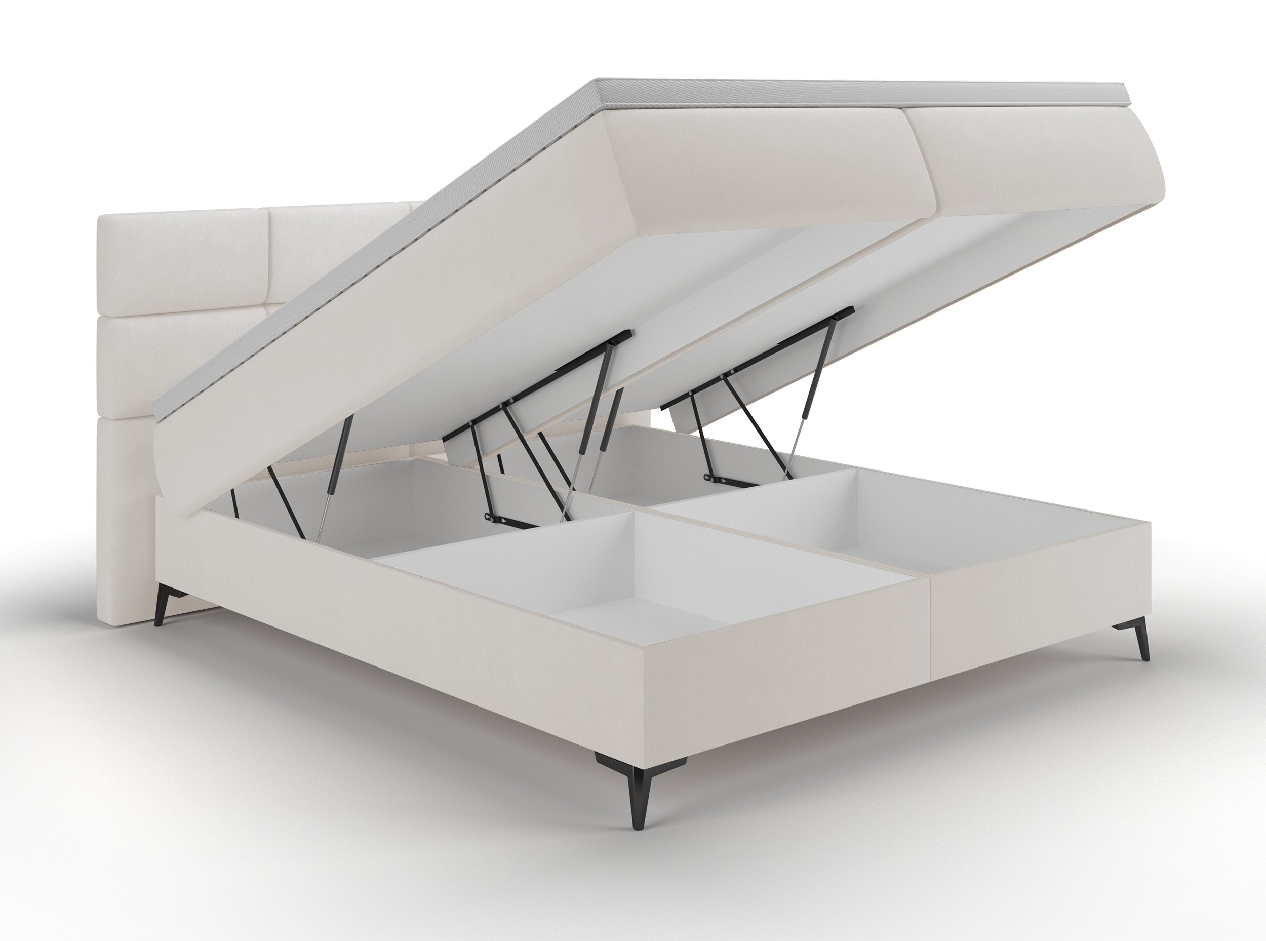 Kontinentales Bett 180x200 cm Rektango mit Stauraum und Topper, cremefarbener Samt