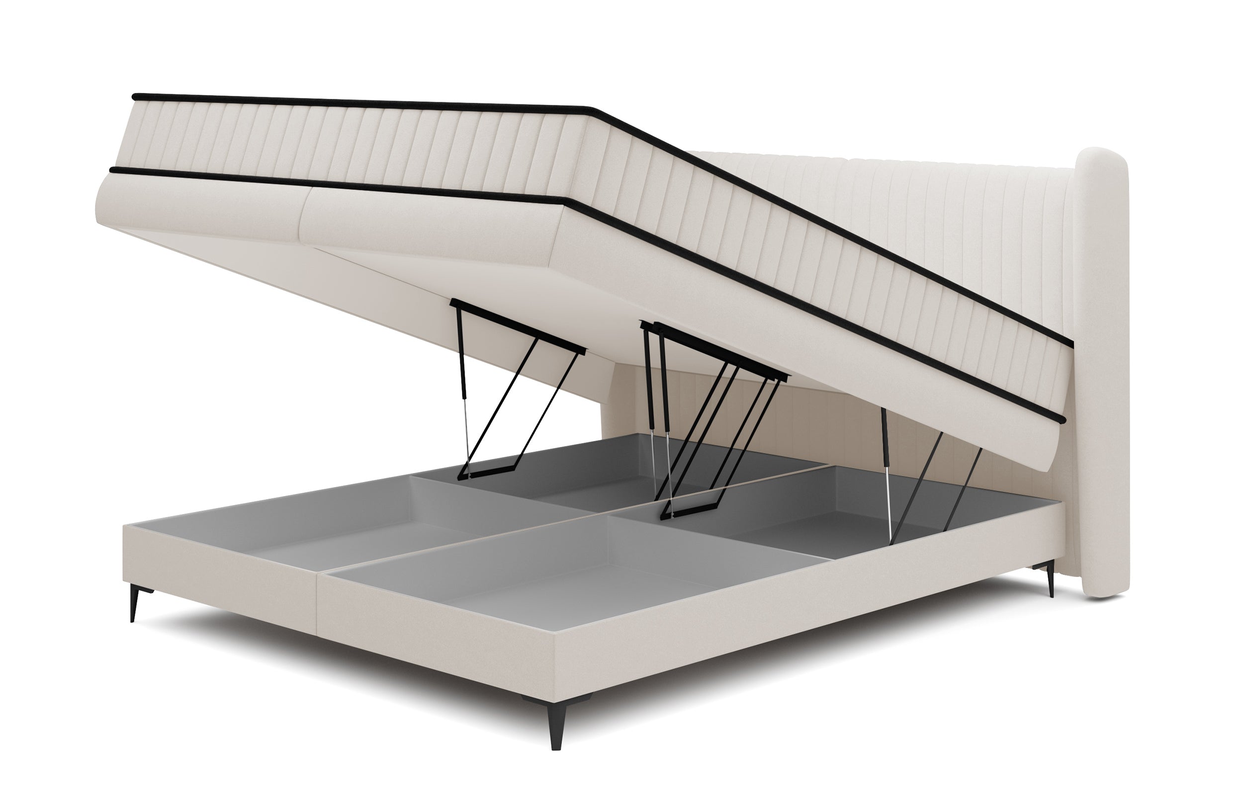 Kontinentales Bett 160x200 cm Daliano mit Stauraum, cremefarbener Samt