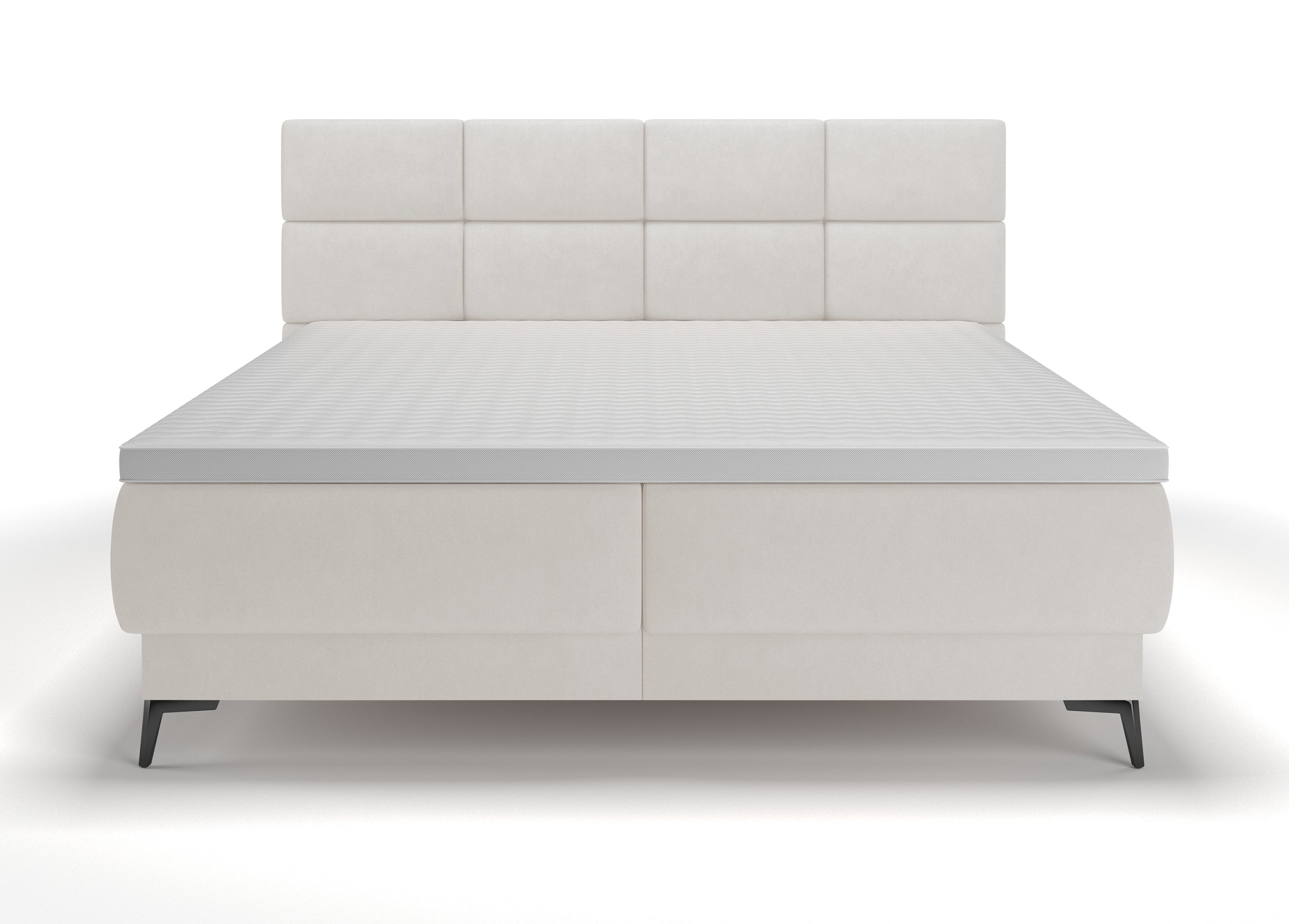 Kontinentales Bett 180x200 cm Rektango mit Stauraum und Topper, cremefarbener Samt