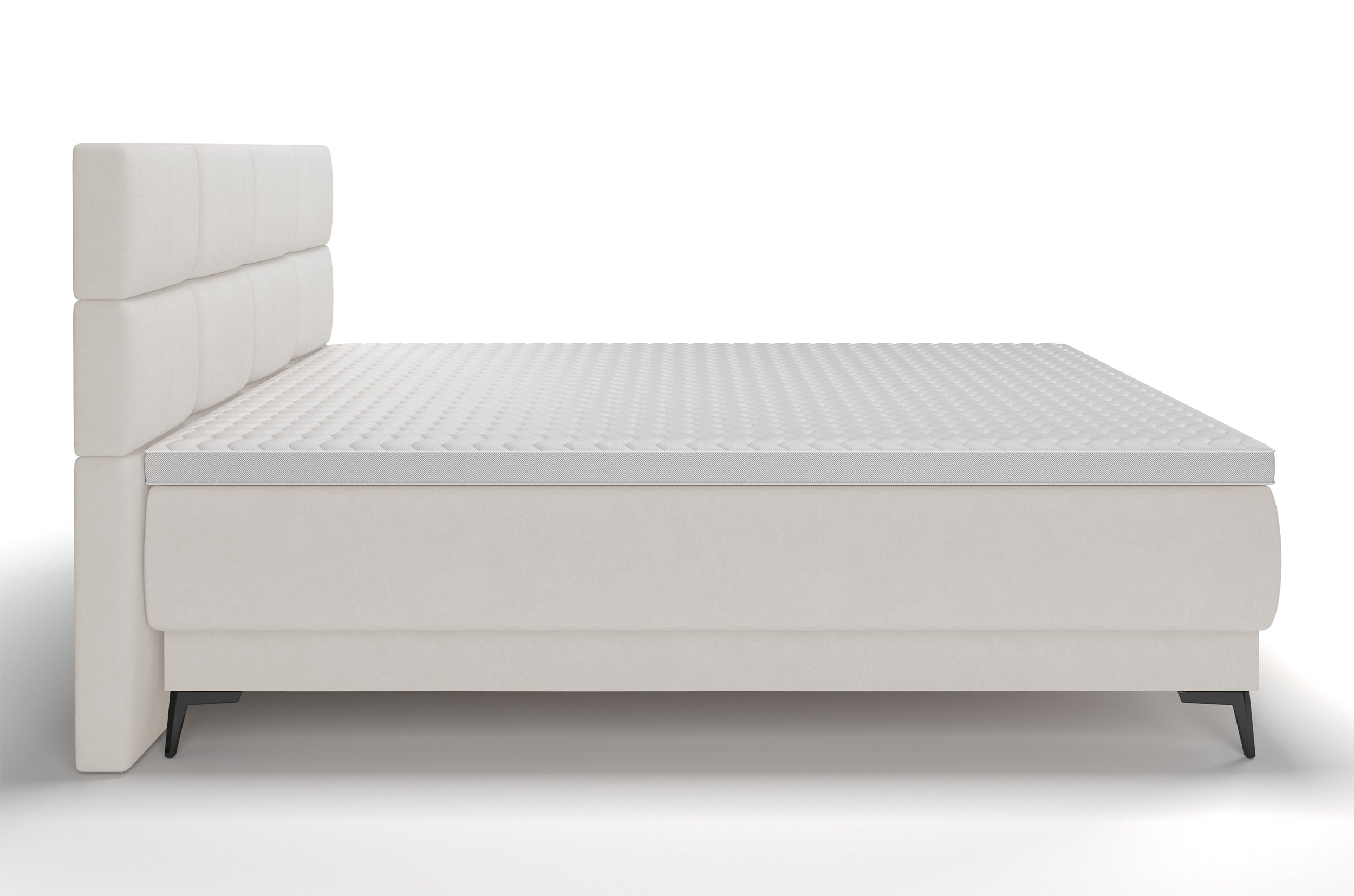 Kontinentales Bett 180x200 cm Rektango mit Stauraum und Topper, cremefarbener Samt