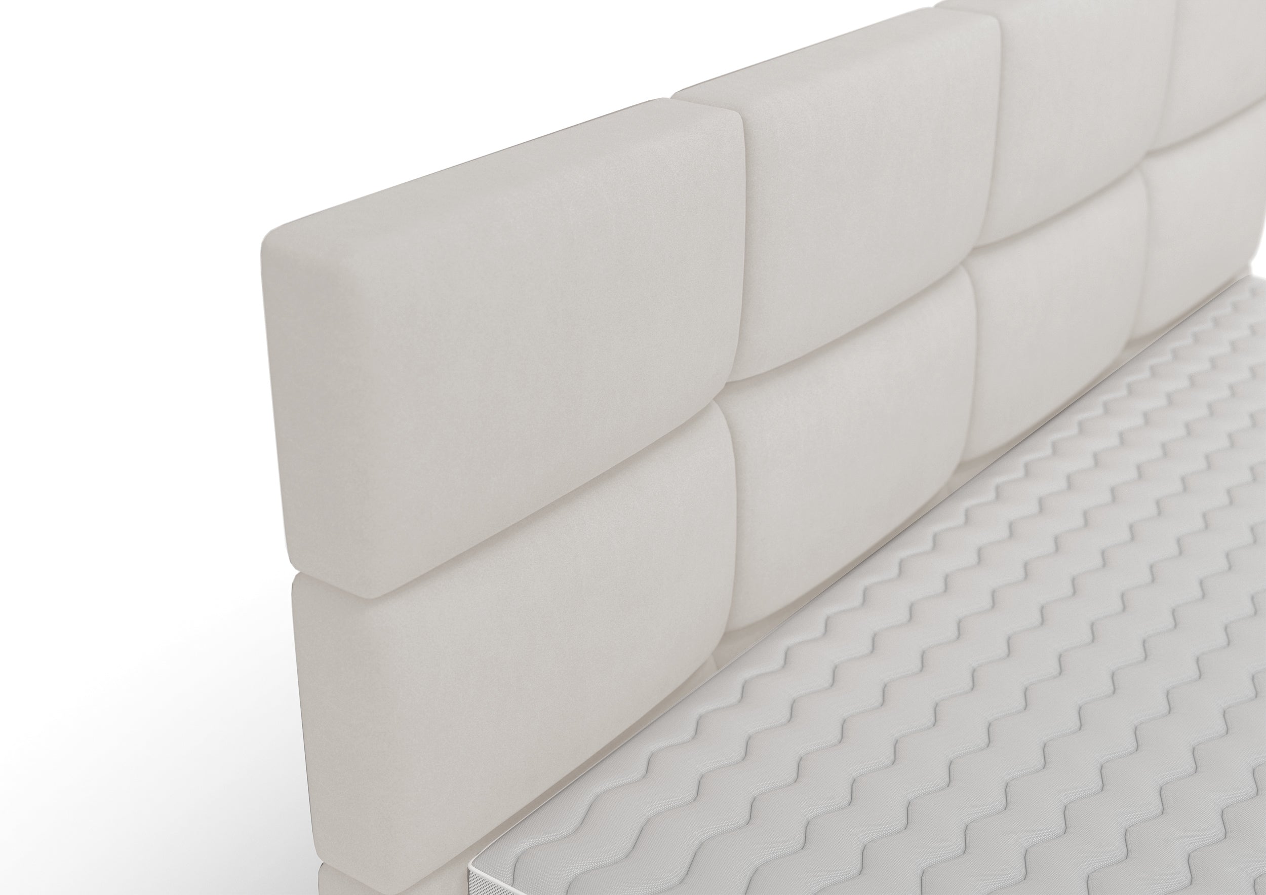 Kontinentales Bett 180x200 cm Rektango mit Stauraum und Topper, cremefarbener Samt