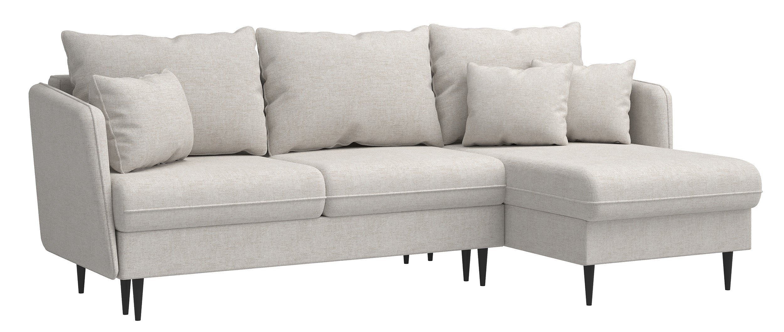 Ecksofa mit Schlafunktion Volio, L-förmig, hellbeige Chenille, schwarze Beine