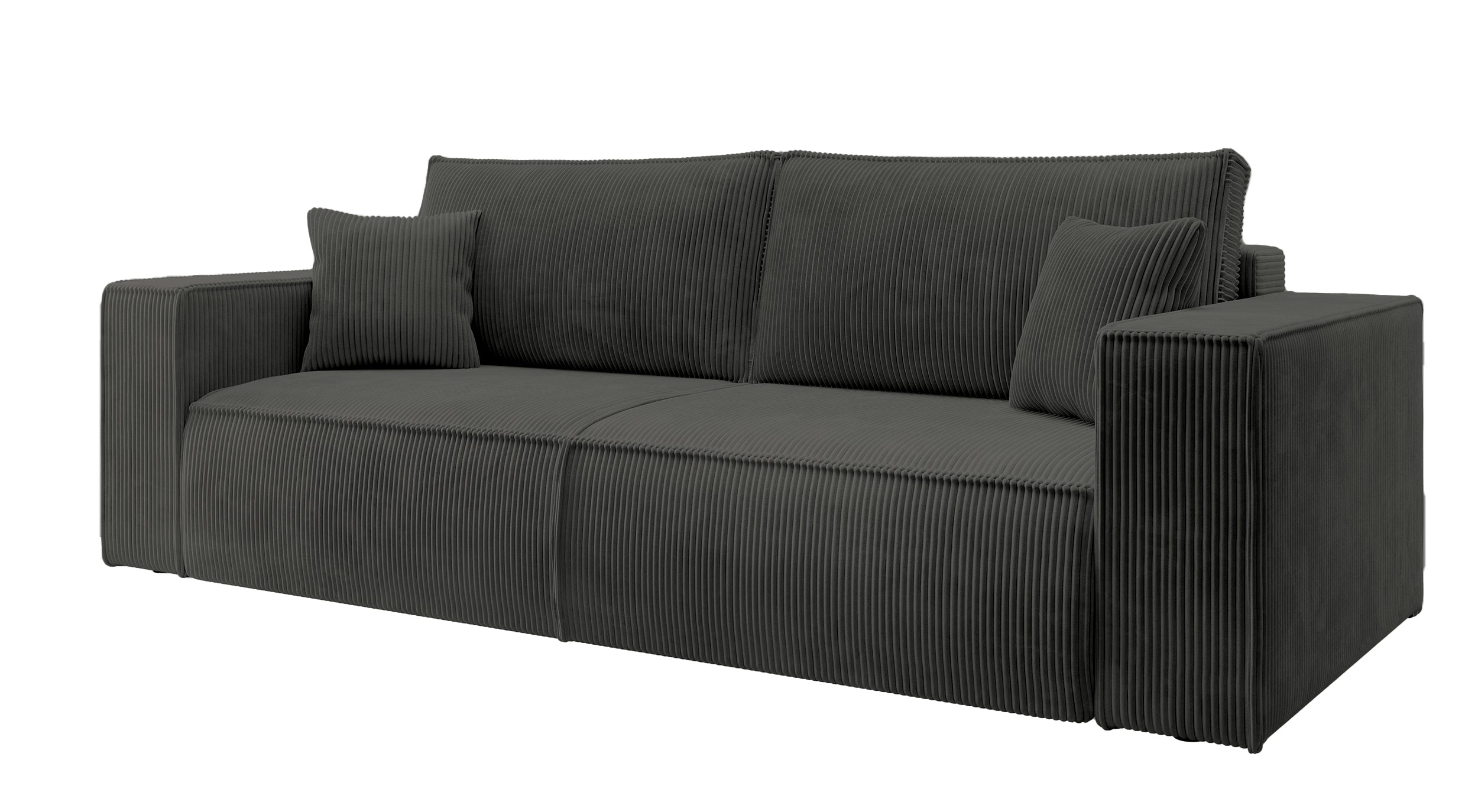 Dreisitziges ausklappbares Sofa Farese mit Stauraum, dunkelgrauer Cordstoff