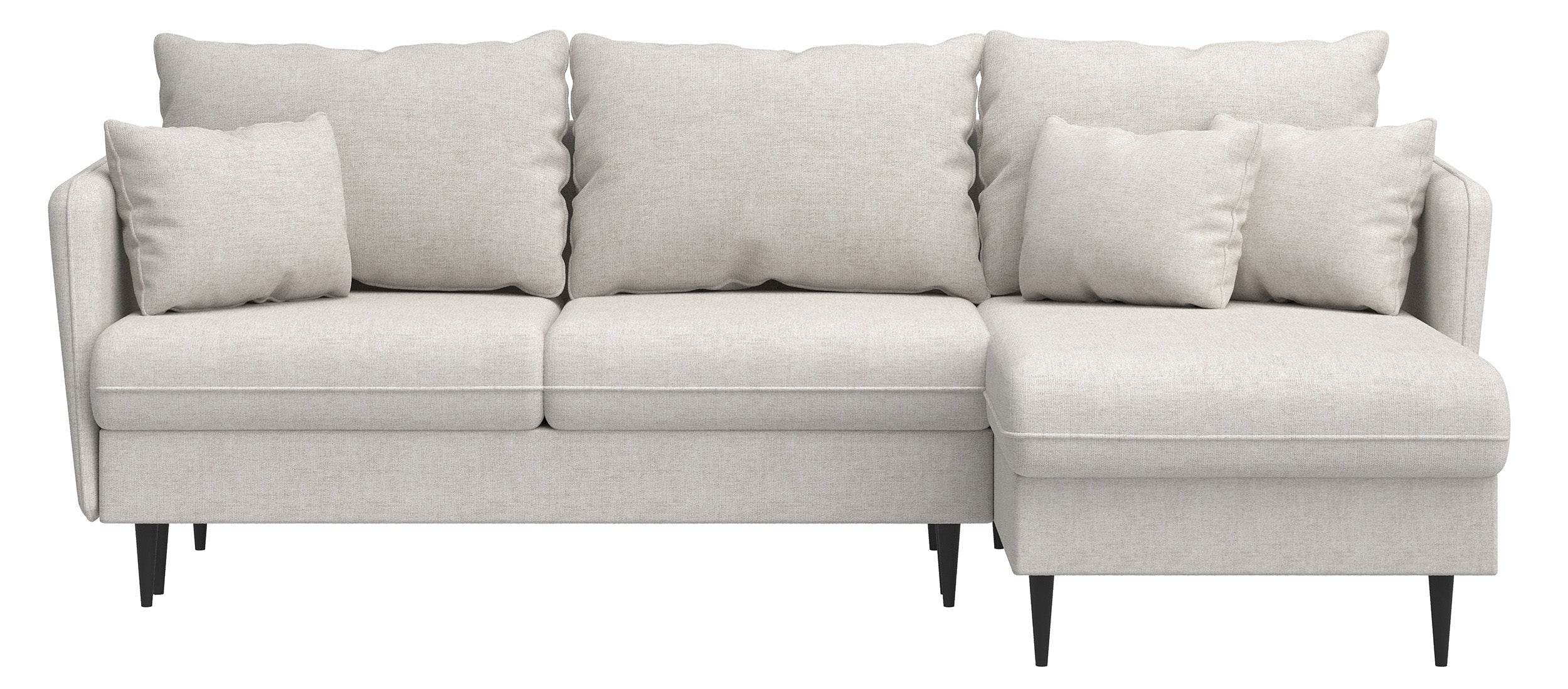 Ecksofa mit Schlafunktion Volio, L-förmig, hellbeige Chenille, schwarze Beine